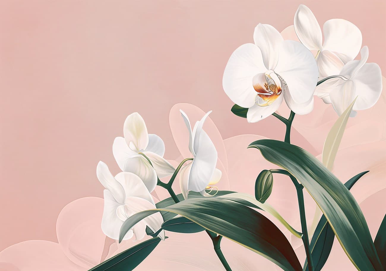 White Orchids Blush Pink Background