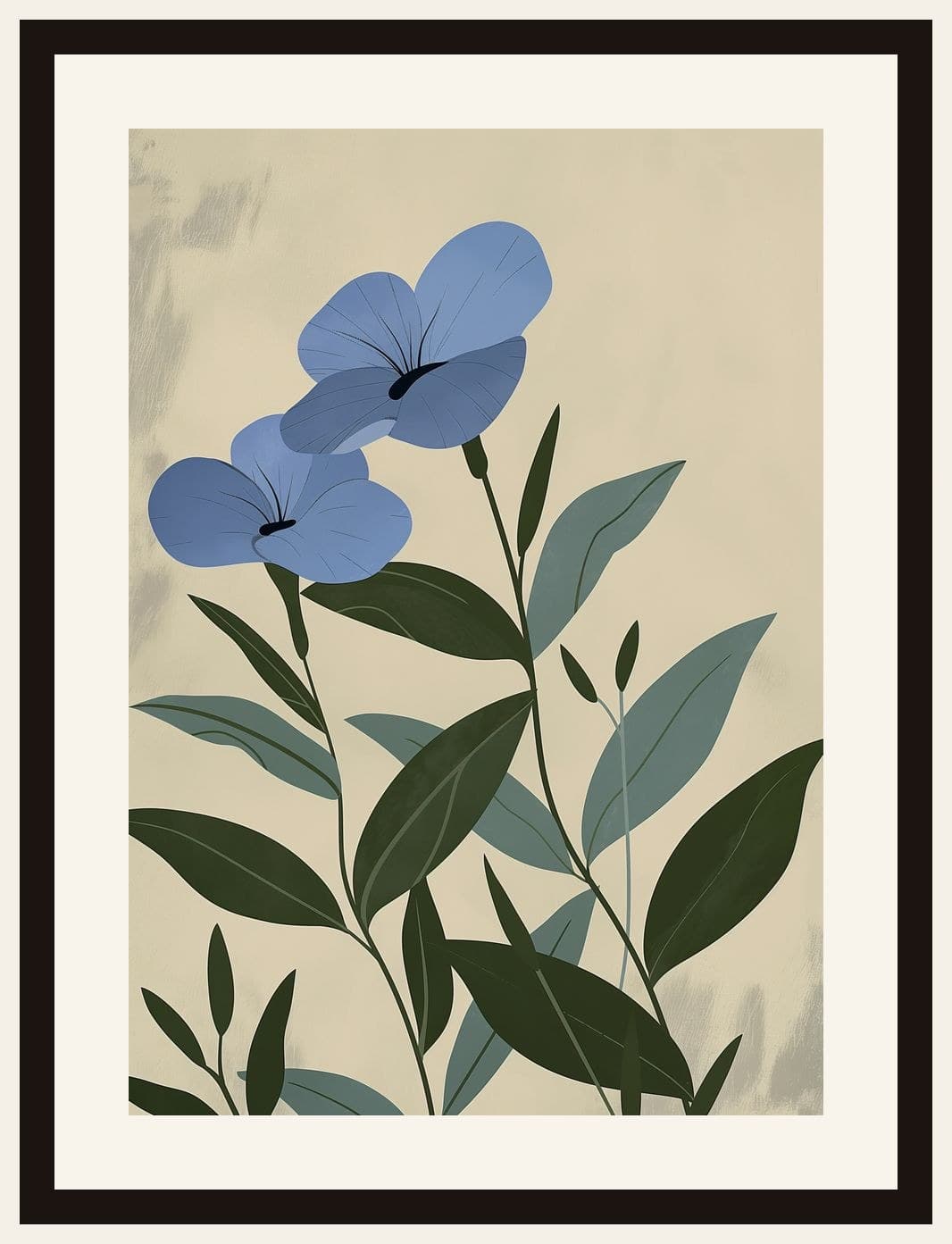 Blue Periwinkle Flowers Beige Botanical