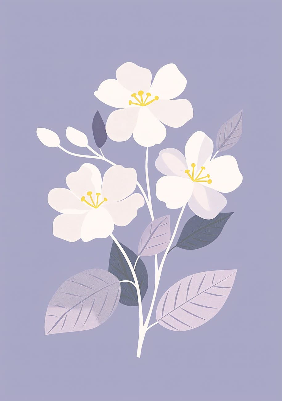 White Jasmine Flowers Lavender Background