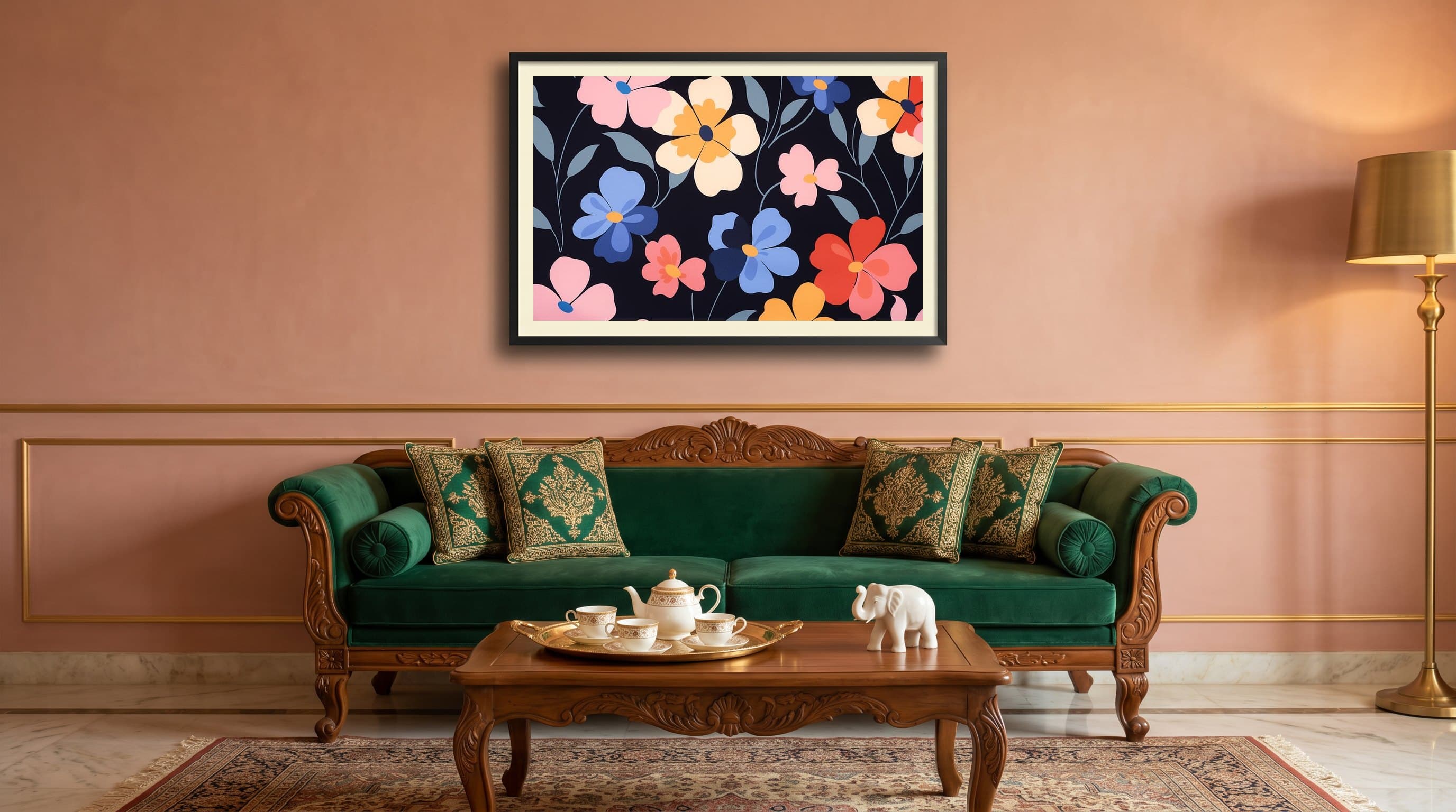 Colourful Flat Flowers On Dark Background — in situ