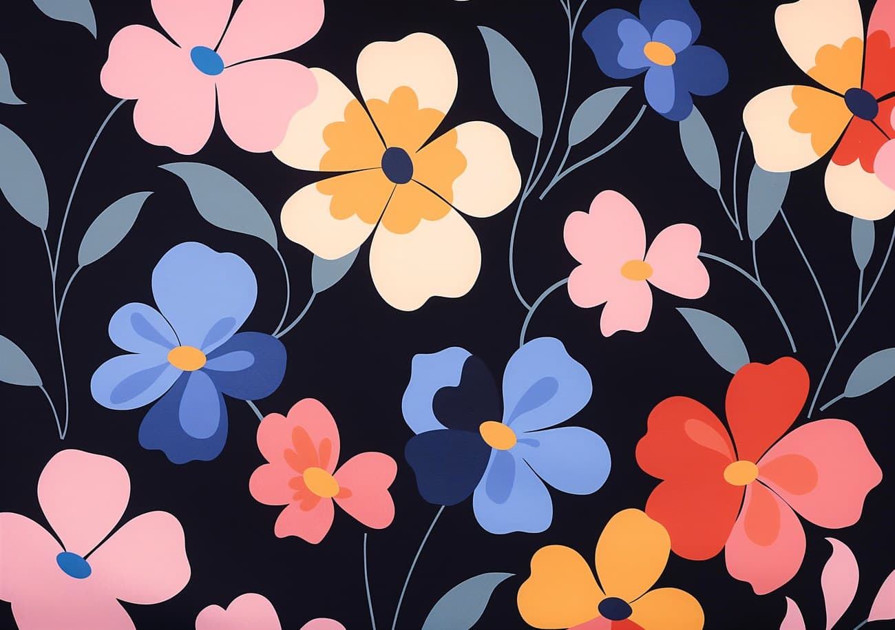Colourful Flat Flowers On Dark Background