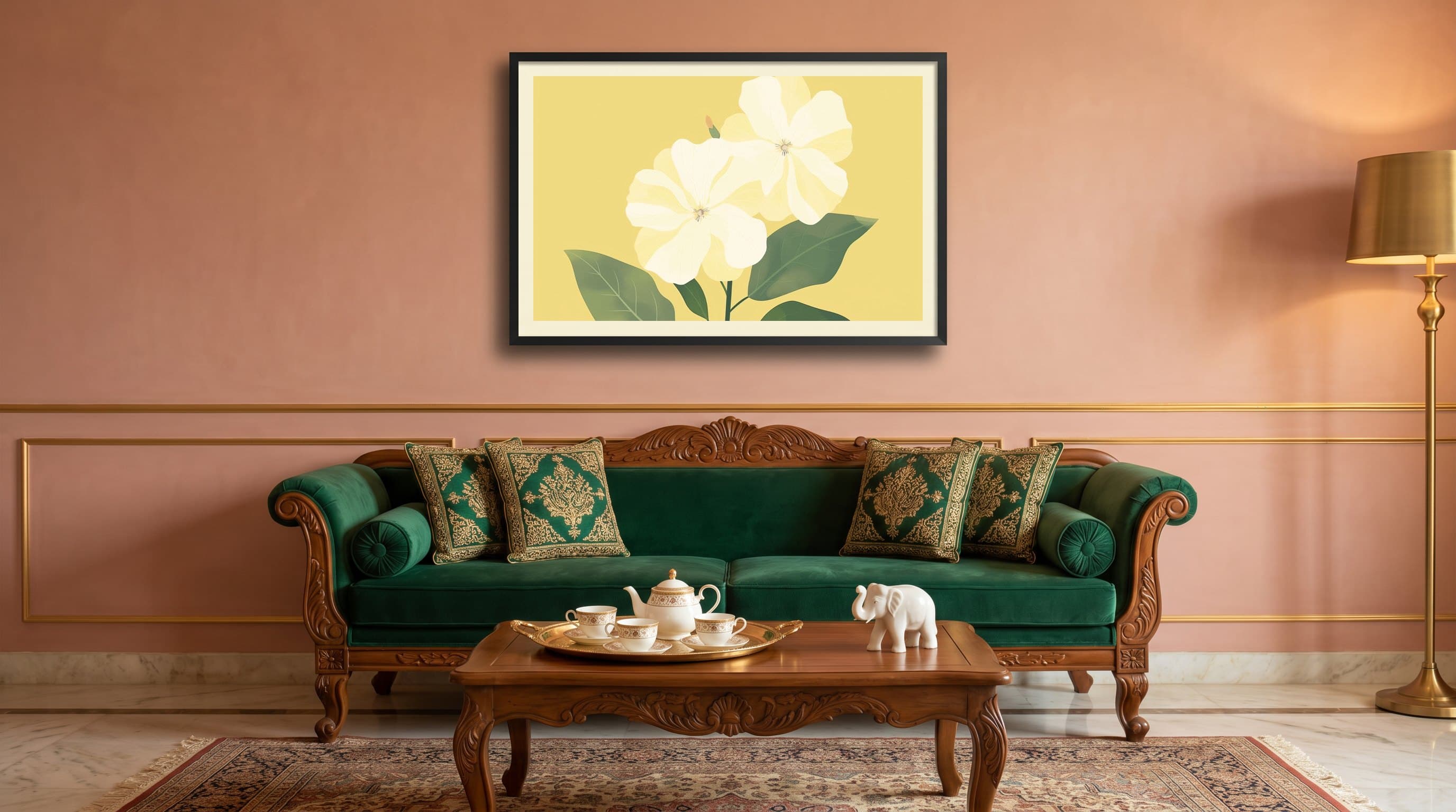Cream White Flowers Yellow Sunny Background — in situ