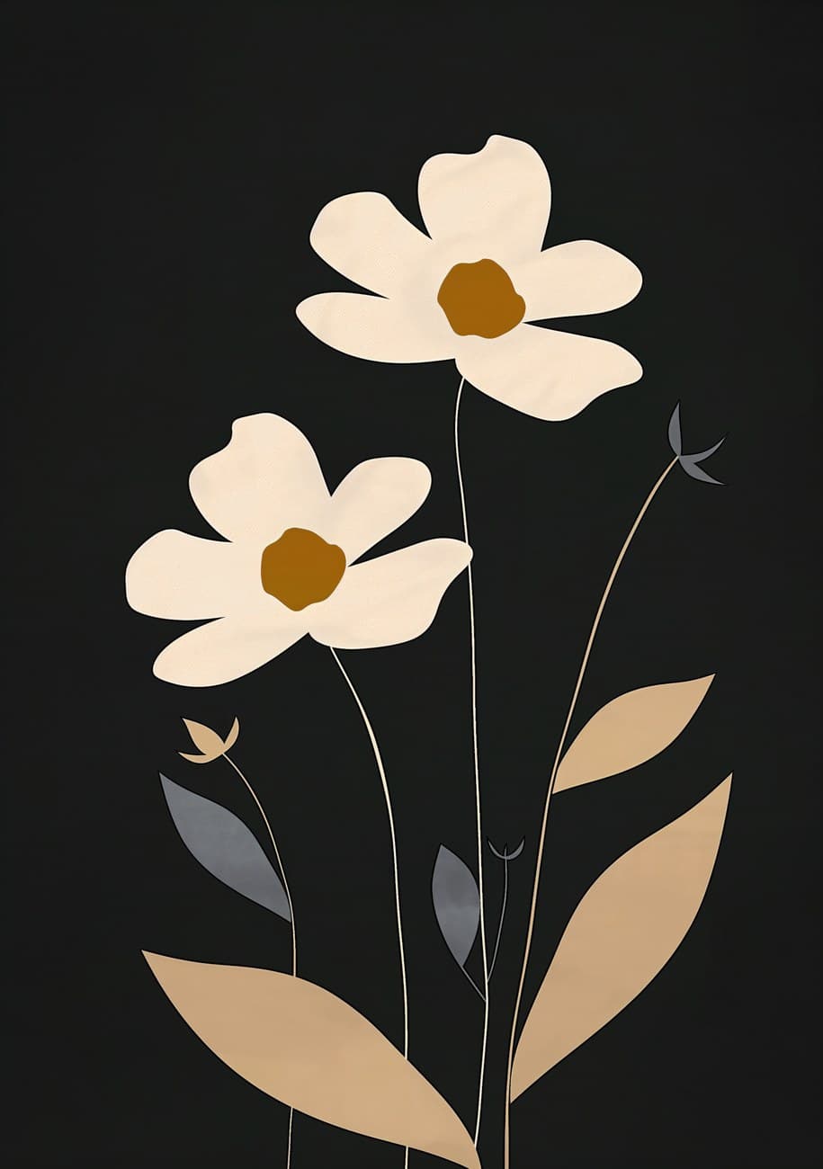 Minimalist White Daisies Black Background
