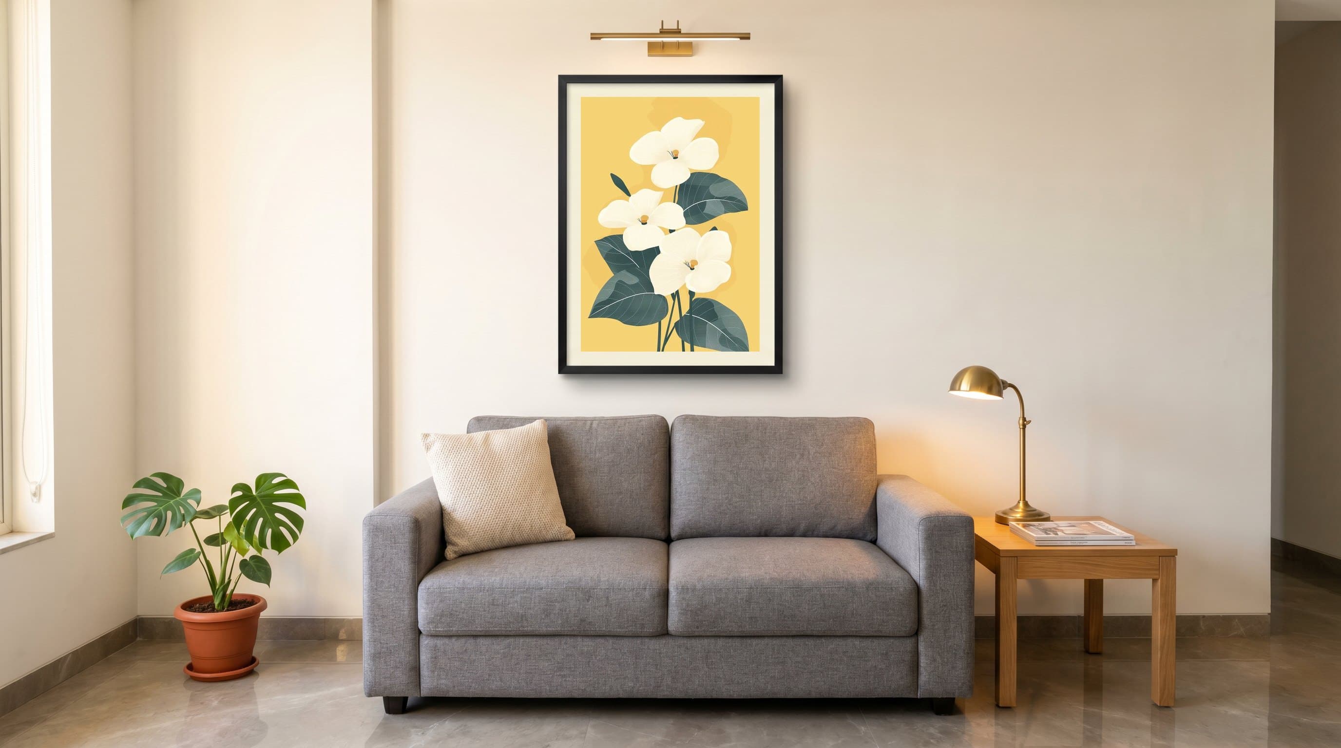 White Magnolia Flowers Yellow Background — in situ