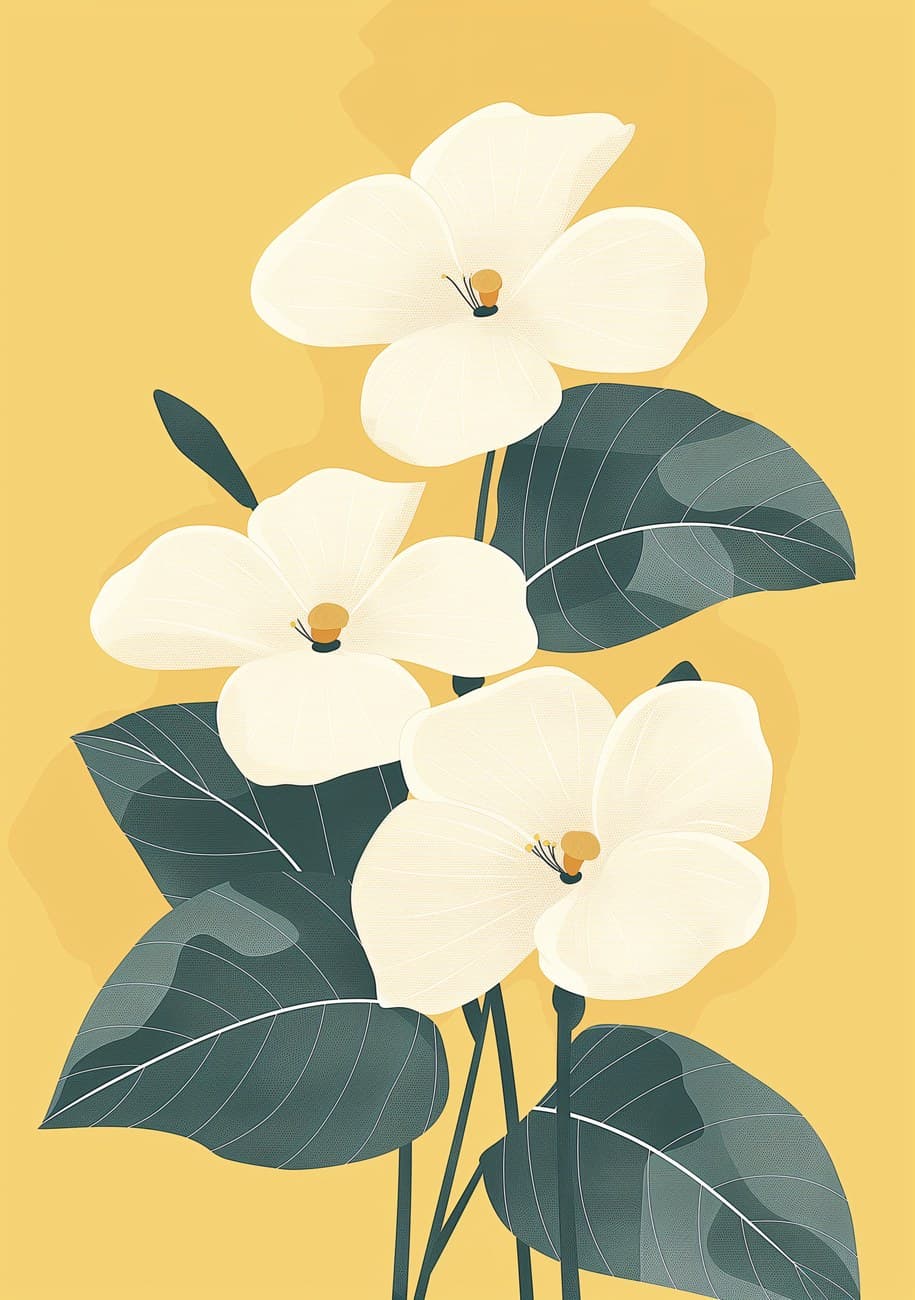 White Magnolia Flowers Yellow Background
