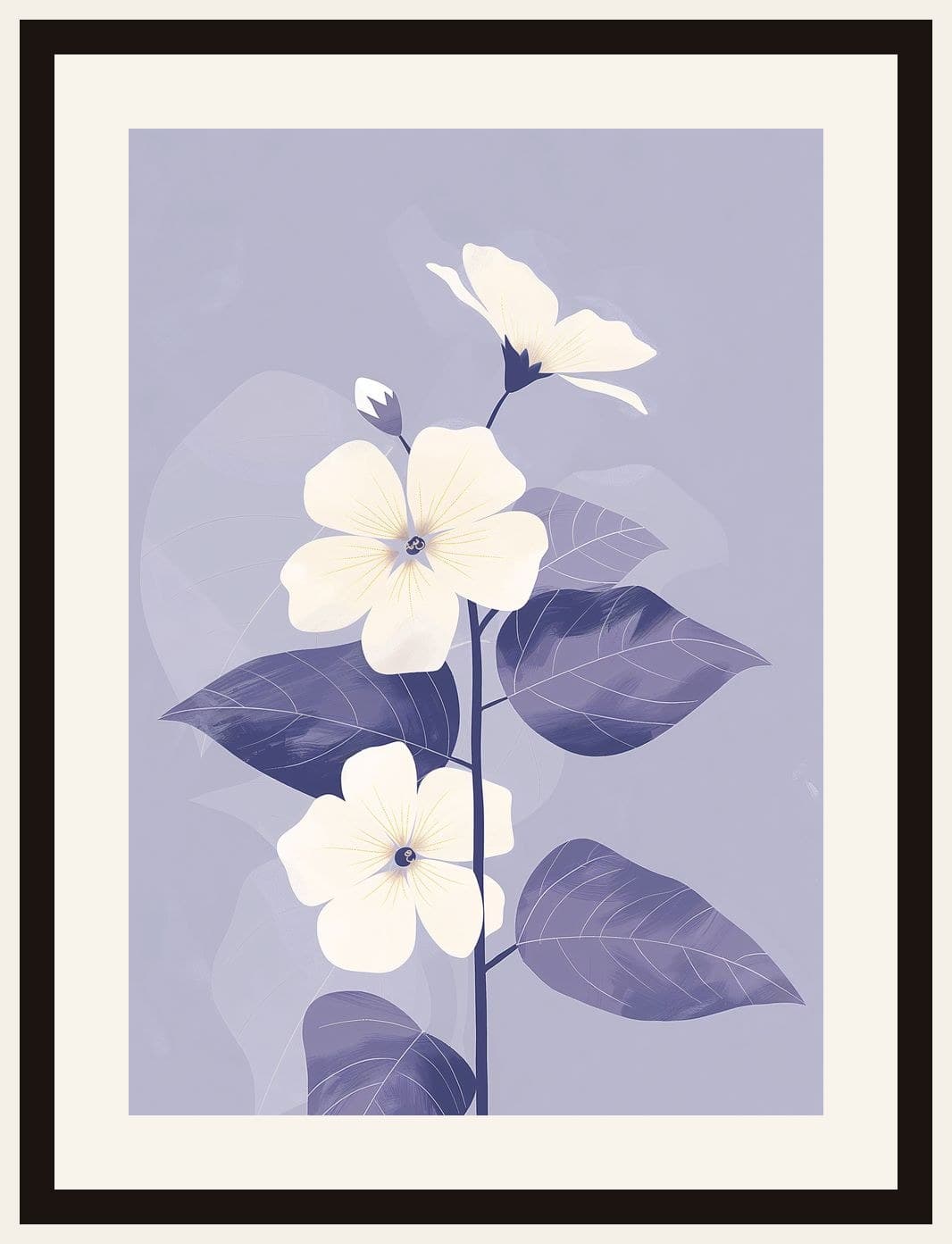 White Periwinkle Flowers Lavender Stem