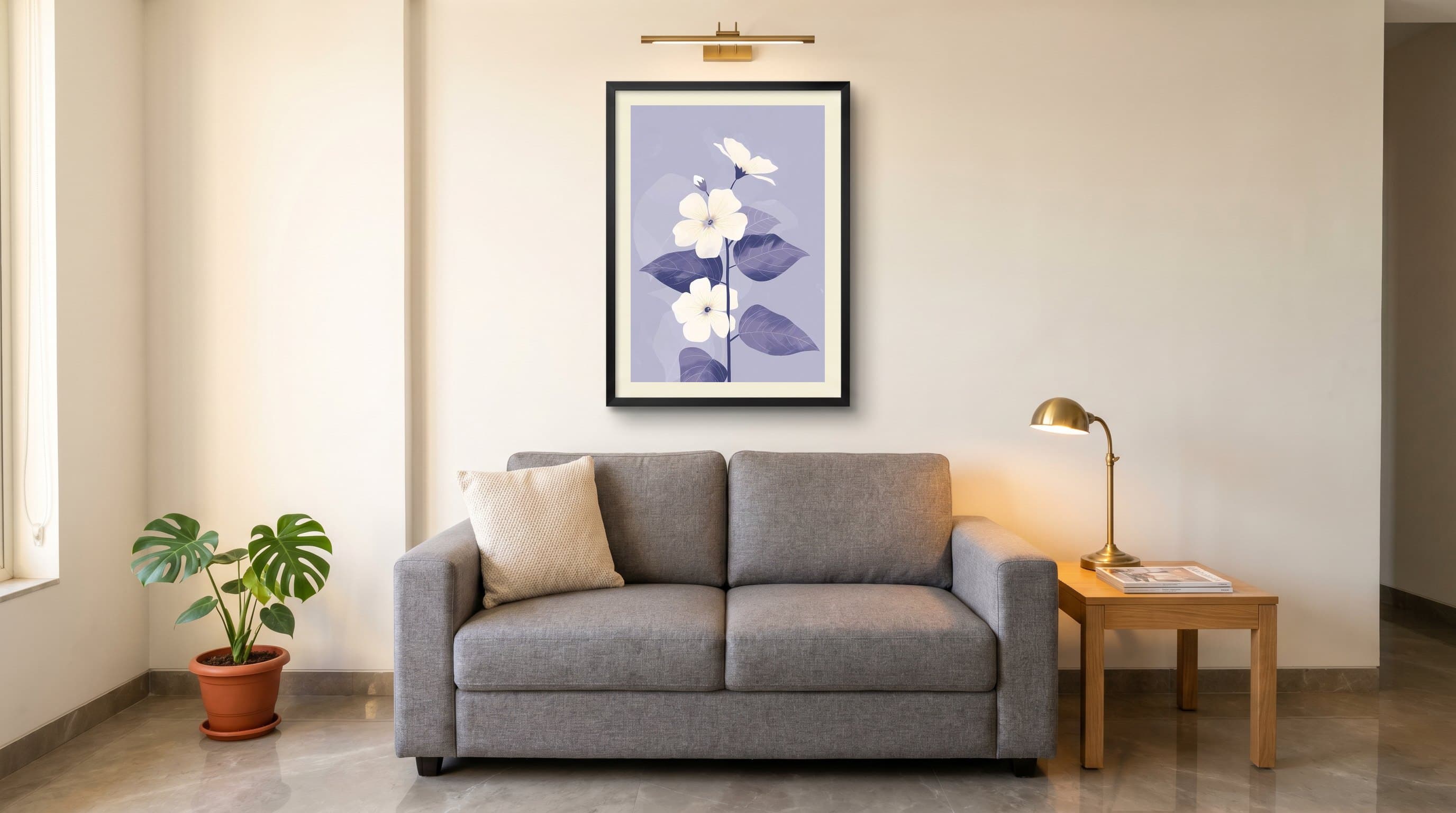 White Periwinkle Flowers Lavender Stem — in situ