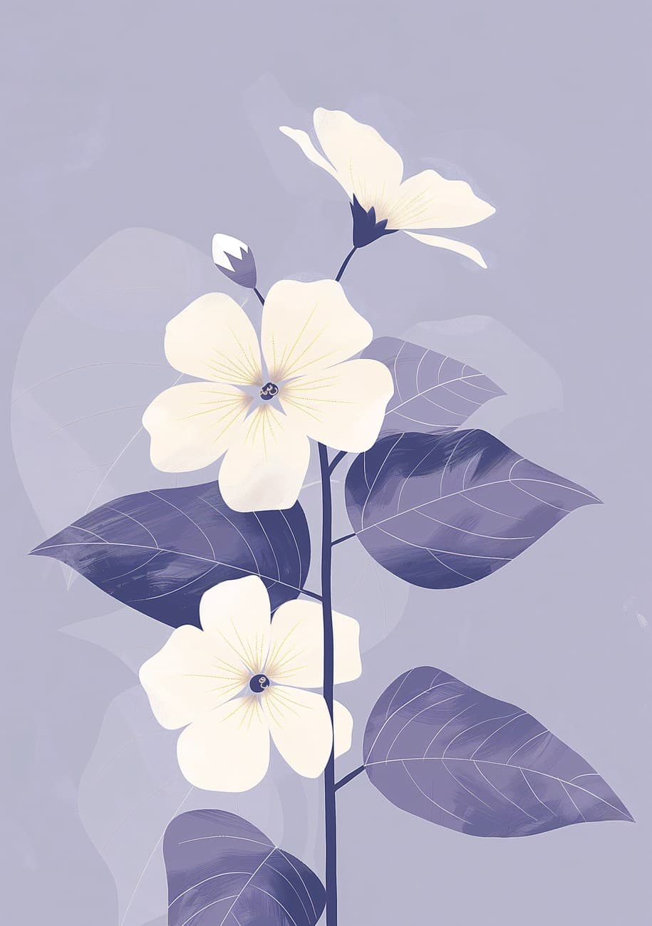 White Periwinkle Flowers Lavender Stem