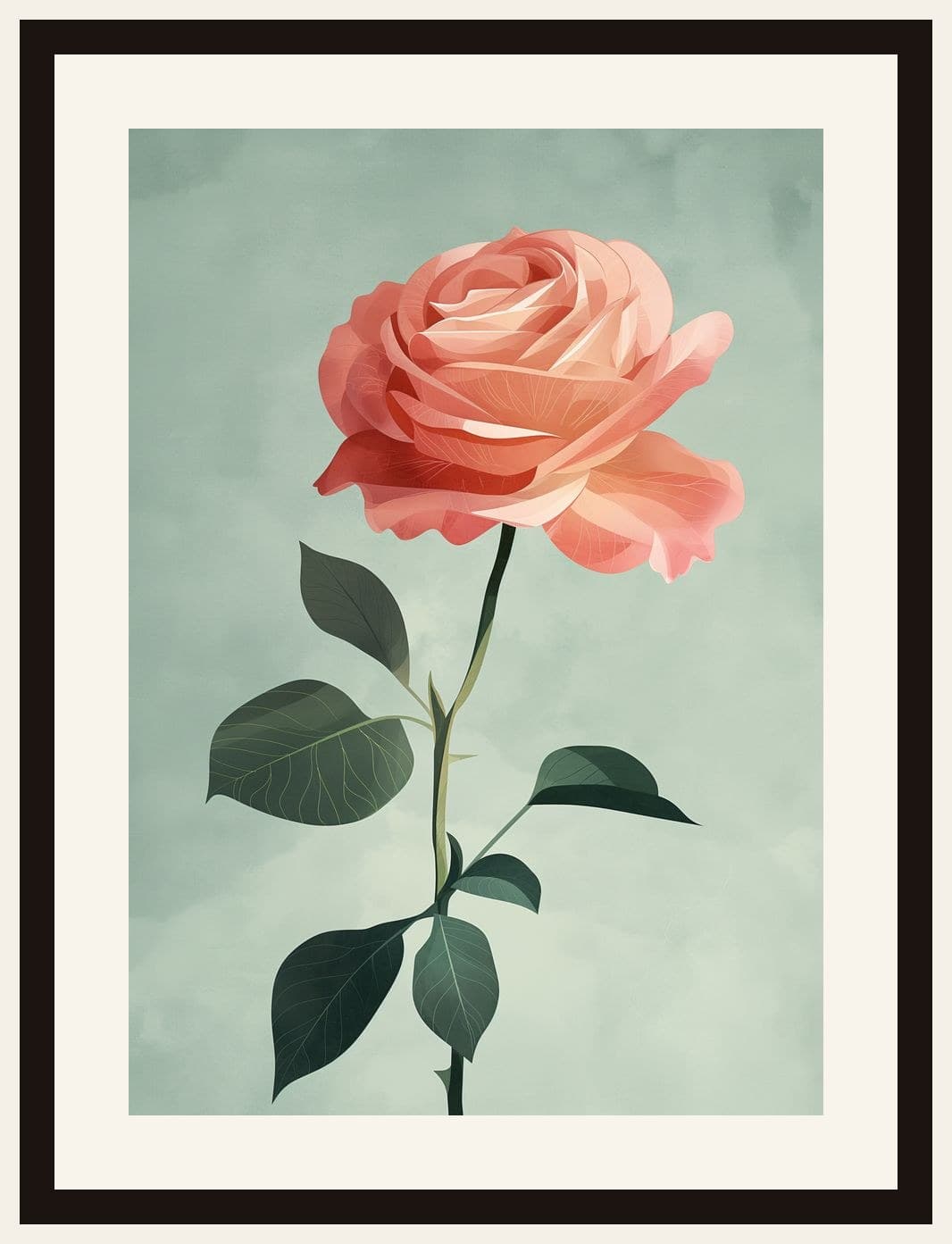 Single Pink Rose Sage Green Background