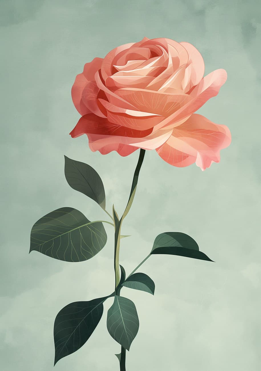 Single Pink Rose Sage Green Background