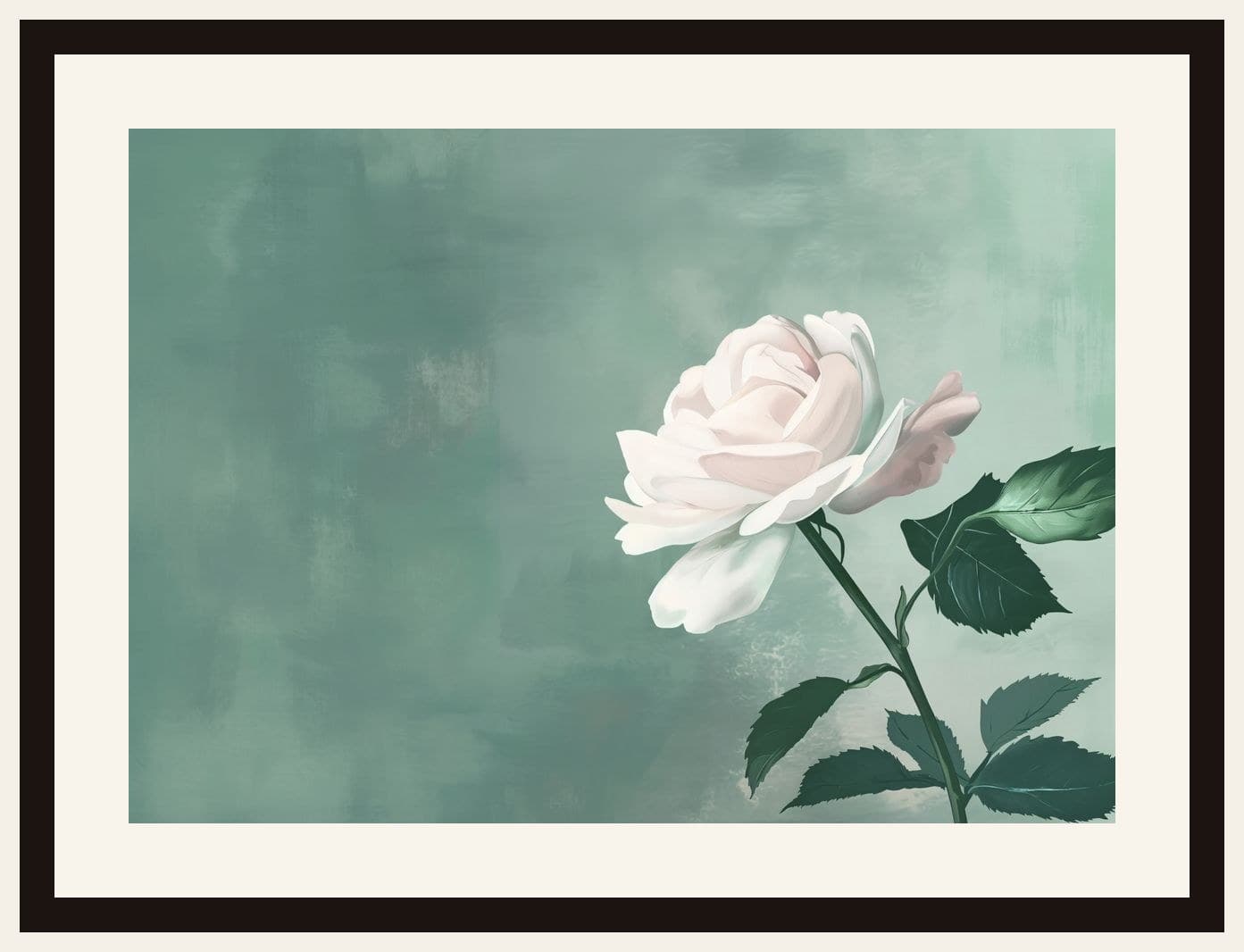Single White Rose Sage Green Background
