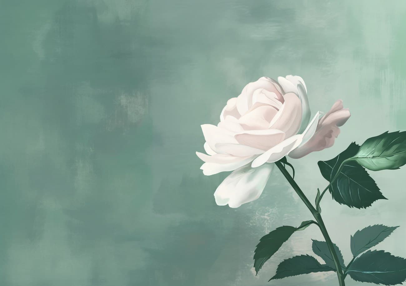 Single White Rose Sage Green Background