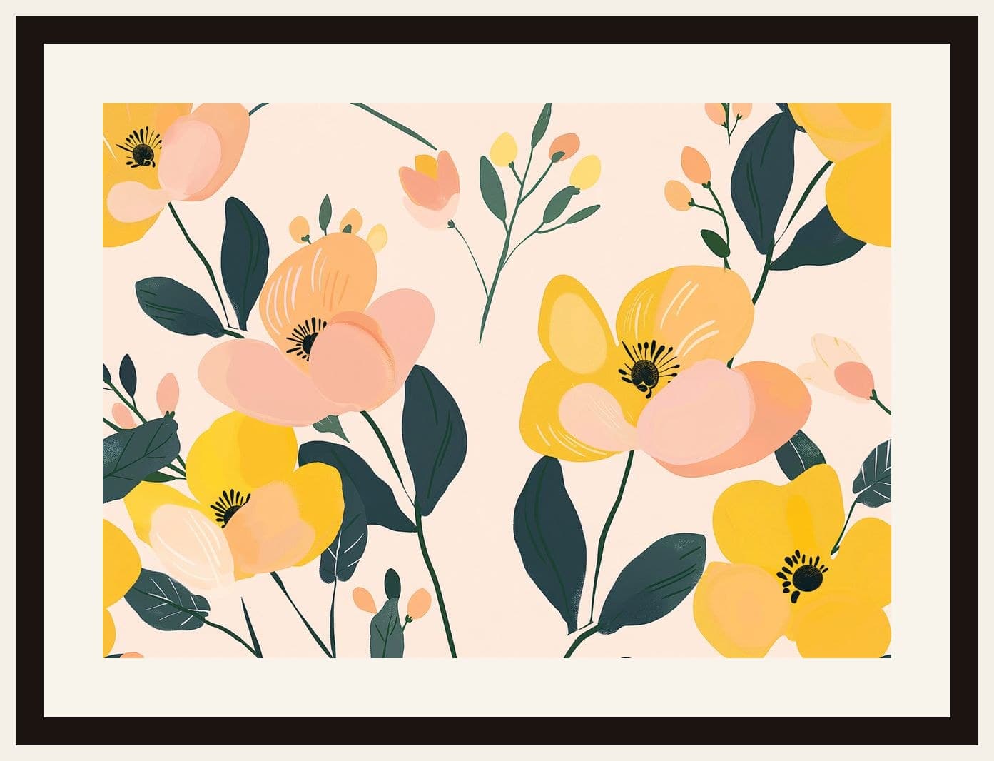 Yellow Pink Poppies Flat Illustration Pattern