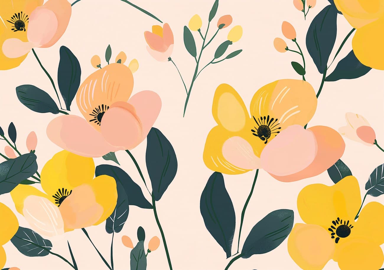 Yellow Pink Poppies Flat Illustration Pattern