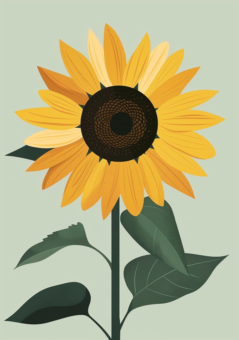Single Sunflower Stem Illustration