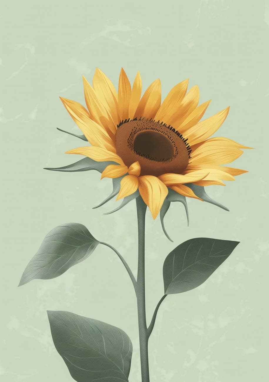 Single Sunflower Mint Green Background