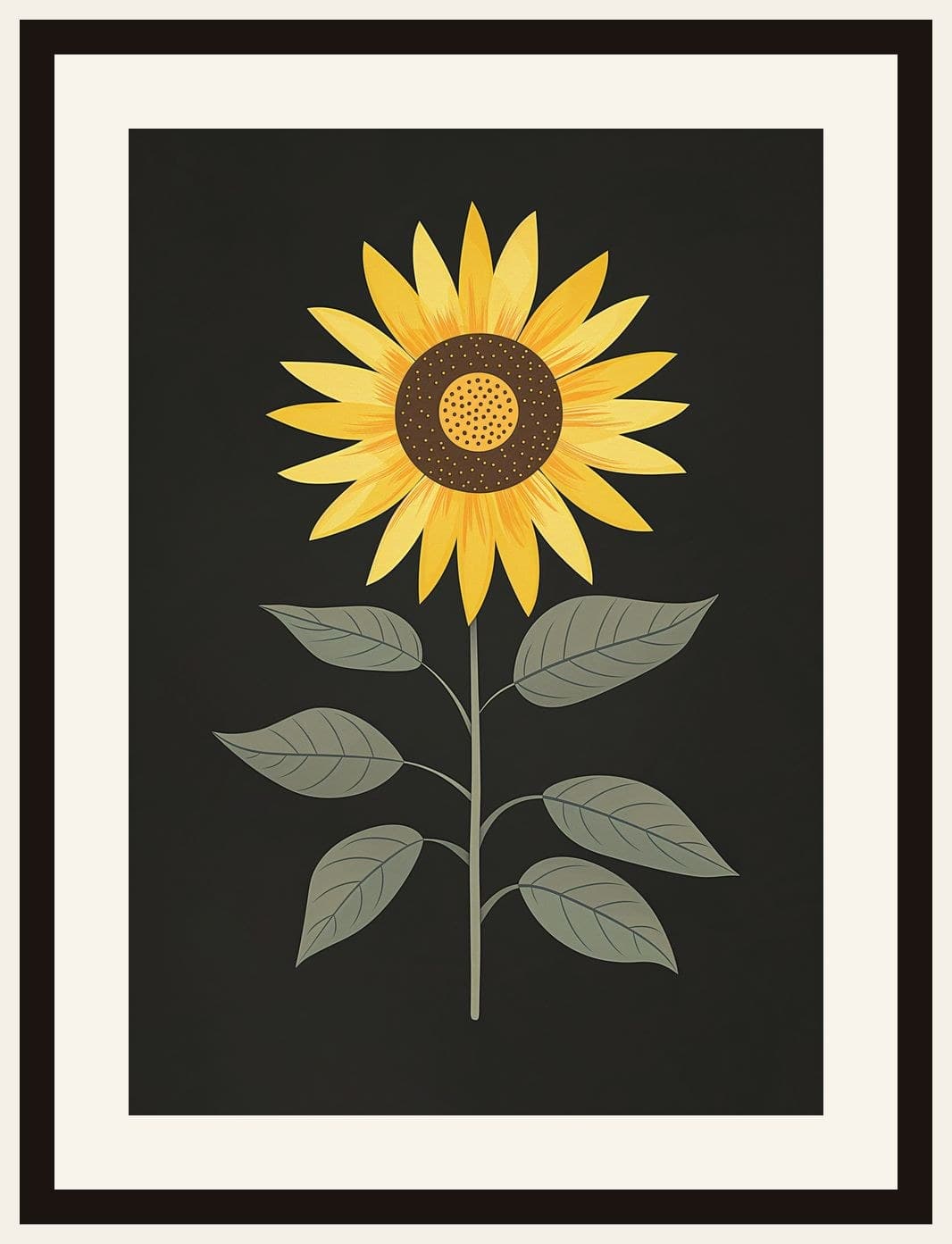 Single Sunflower Stem Dark Background