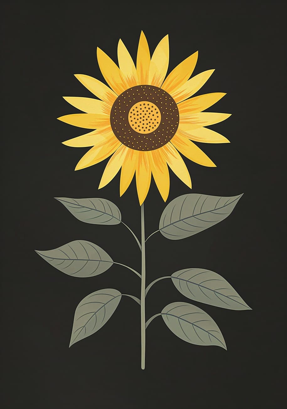 Single Sunflower Stem Dark Background