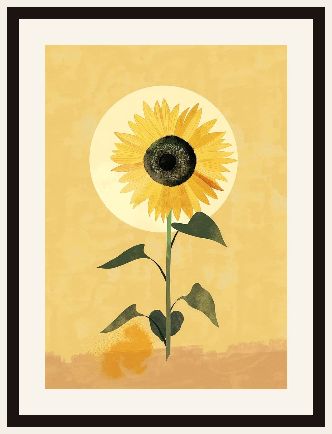 Single Sunflower Golden Minimal Illustration