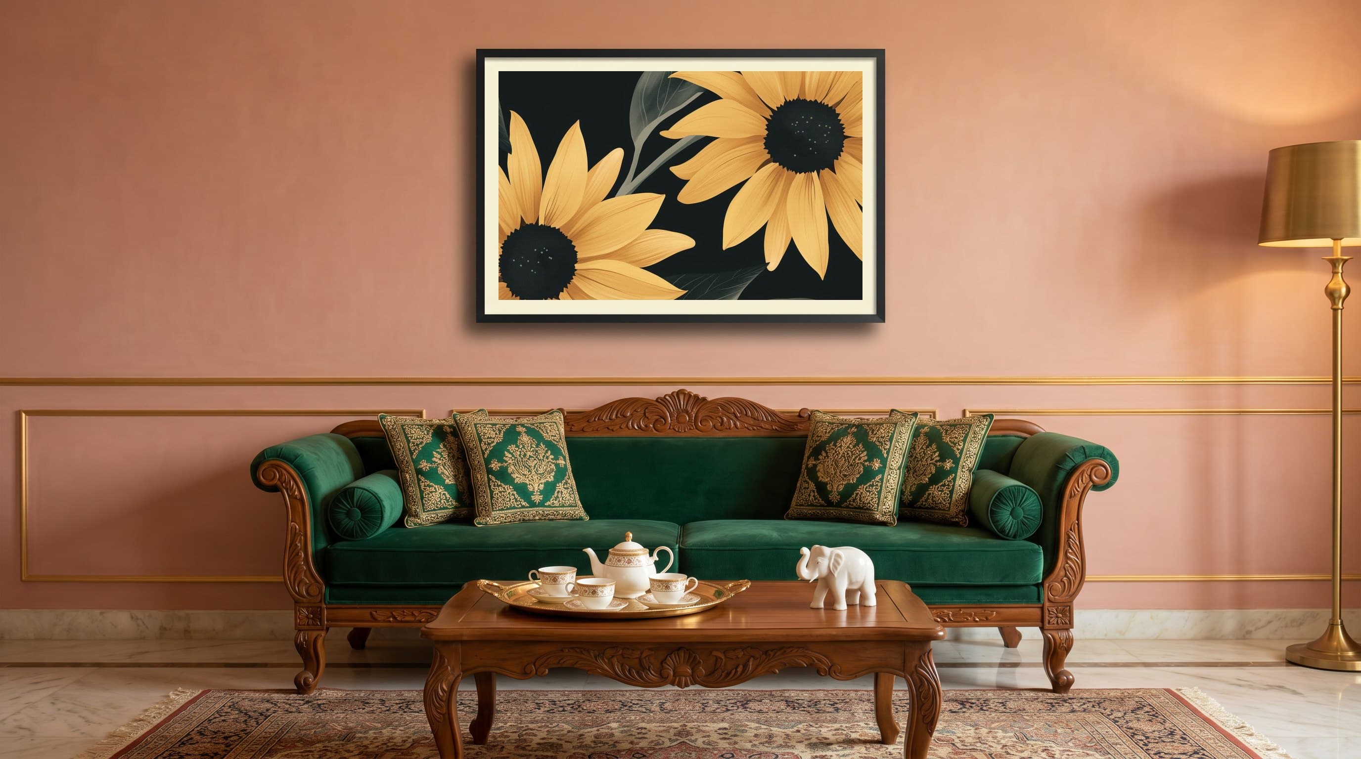 Close-Up Sunflowers Dark Background — in situ