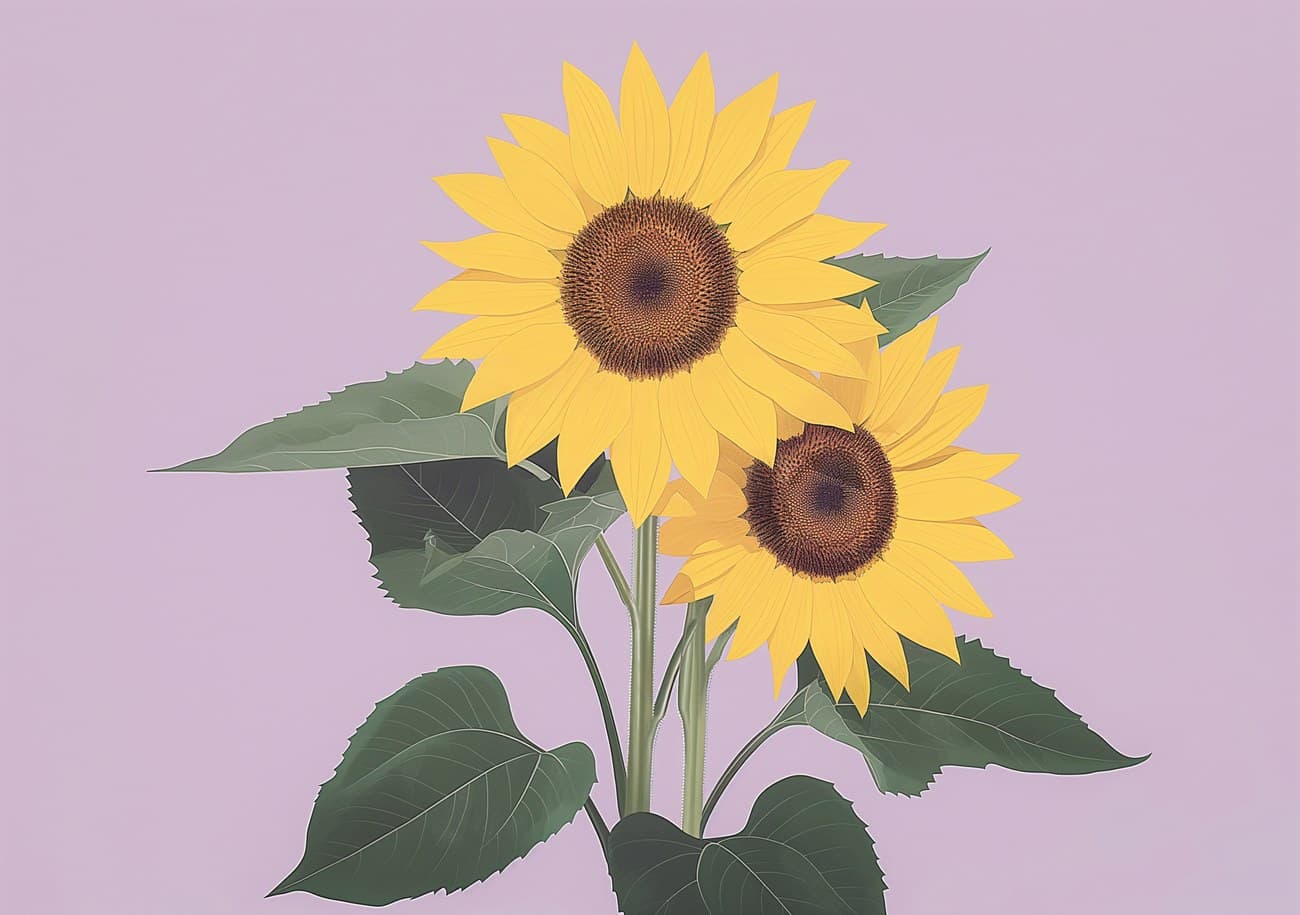 Two Sunflowers Lavender Background Minimal