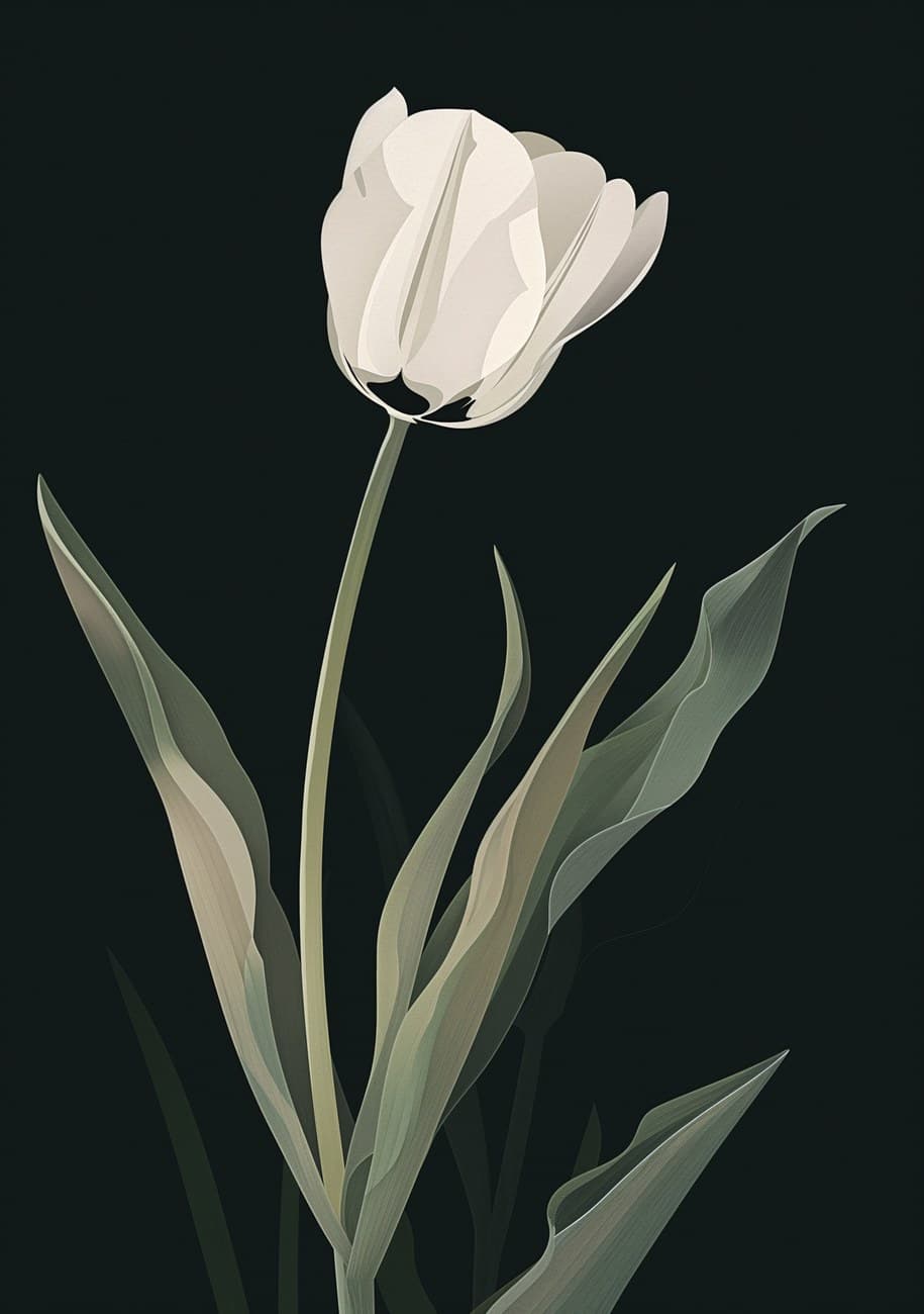 Single White Tulip Dark Background