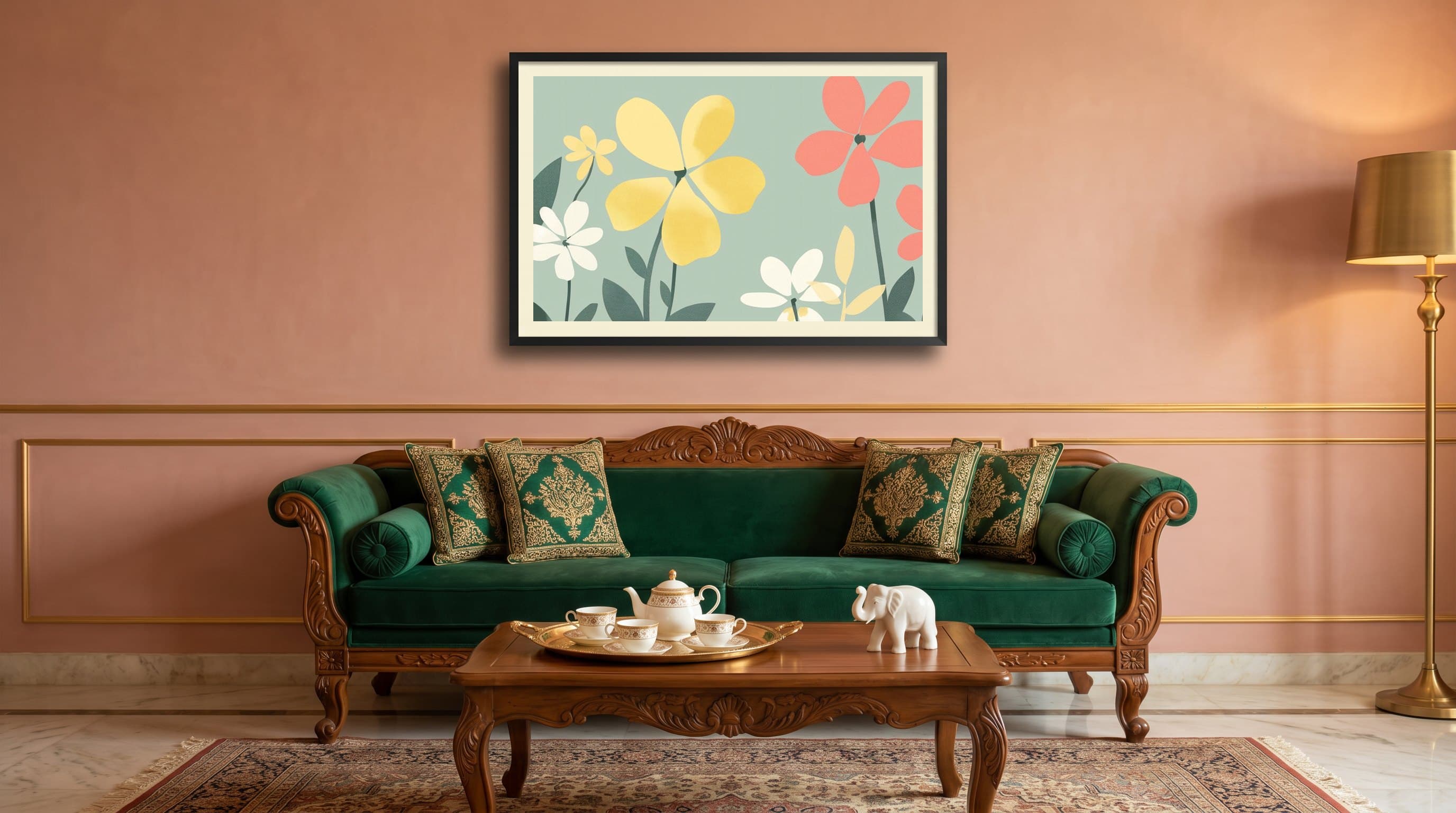 Minimalist Pastel Flowers Yellow Pink White — in situ