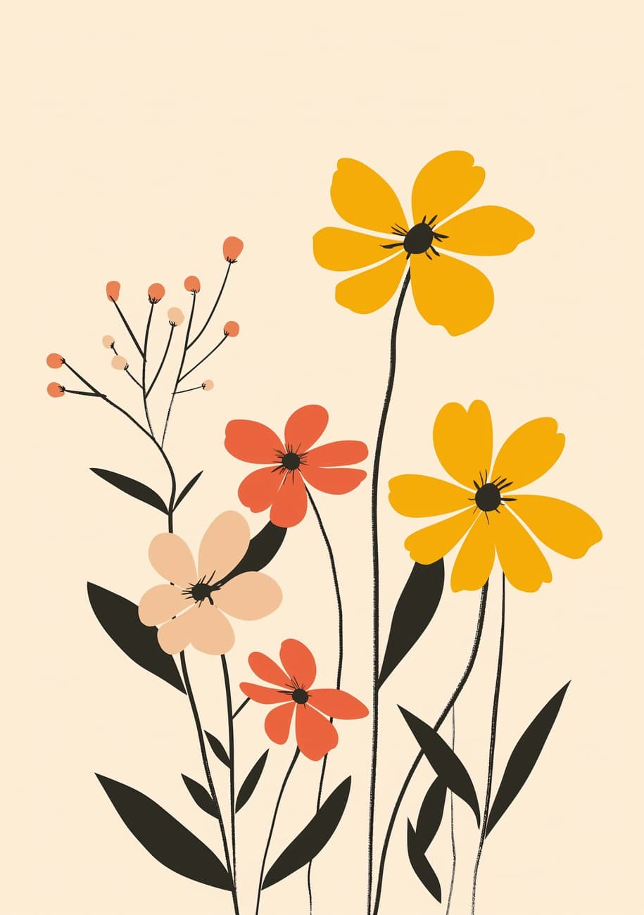 Yellow Orange Wildflowers Minimal Stems