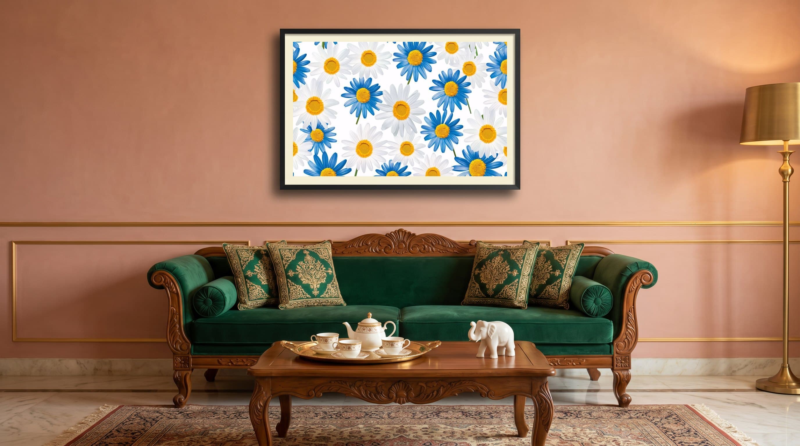 Blue And White Daisies Pattern — in situ