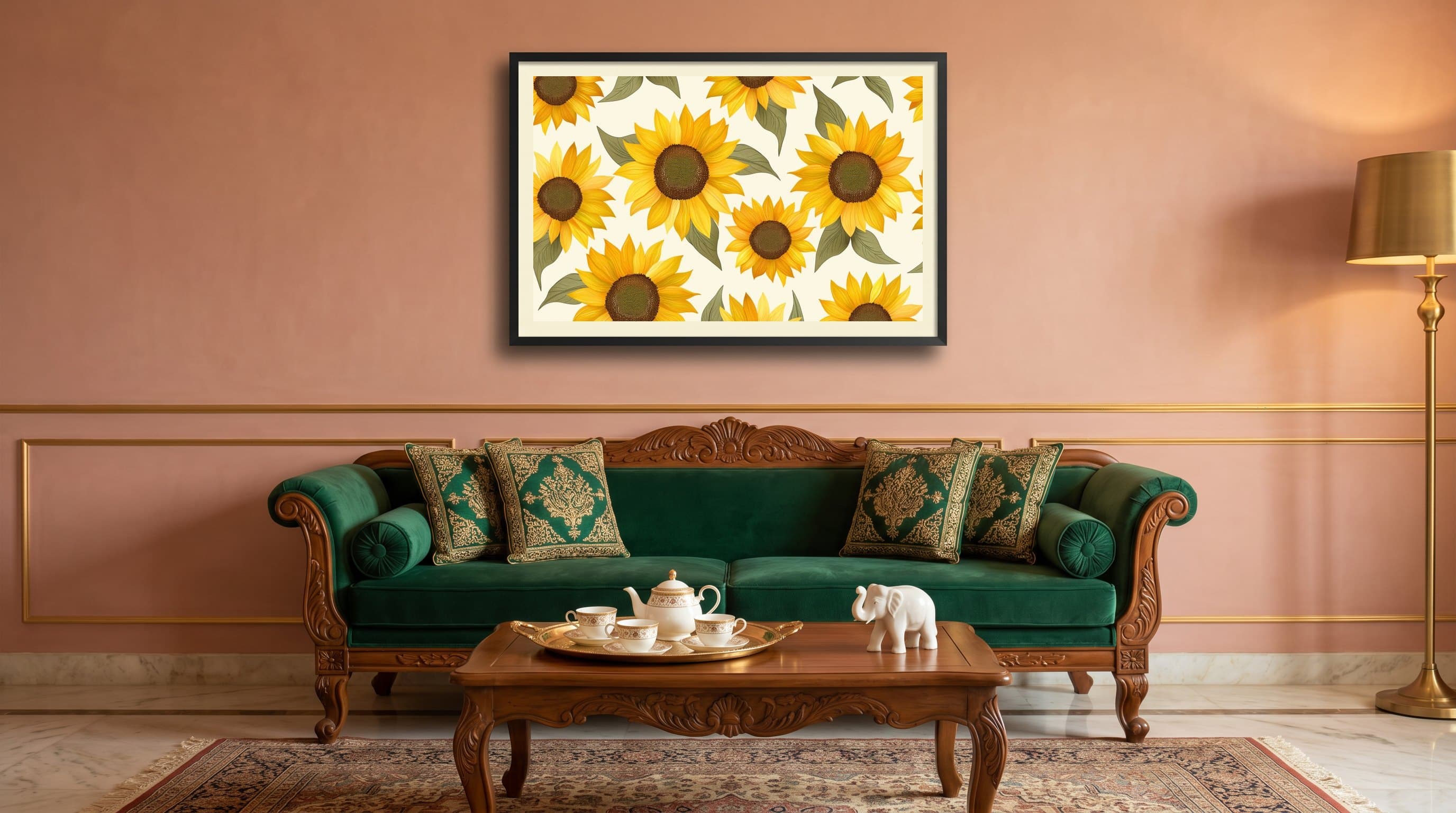 Sunflower Pattern Cream Background — in situ