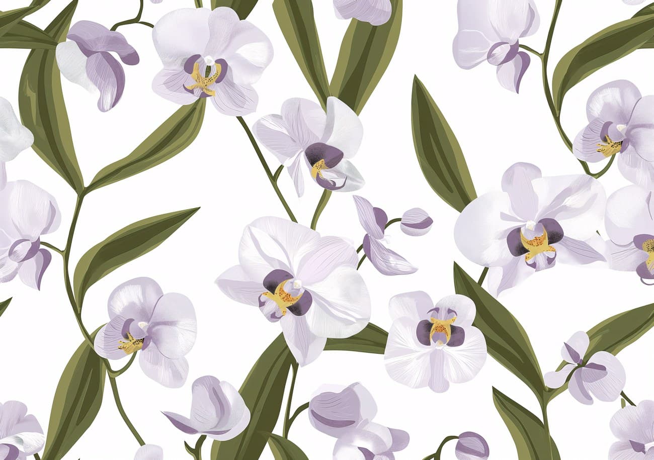Purple White Orchid Scattered Repeat Pattern