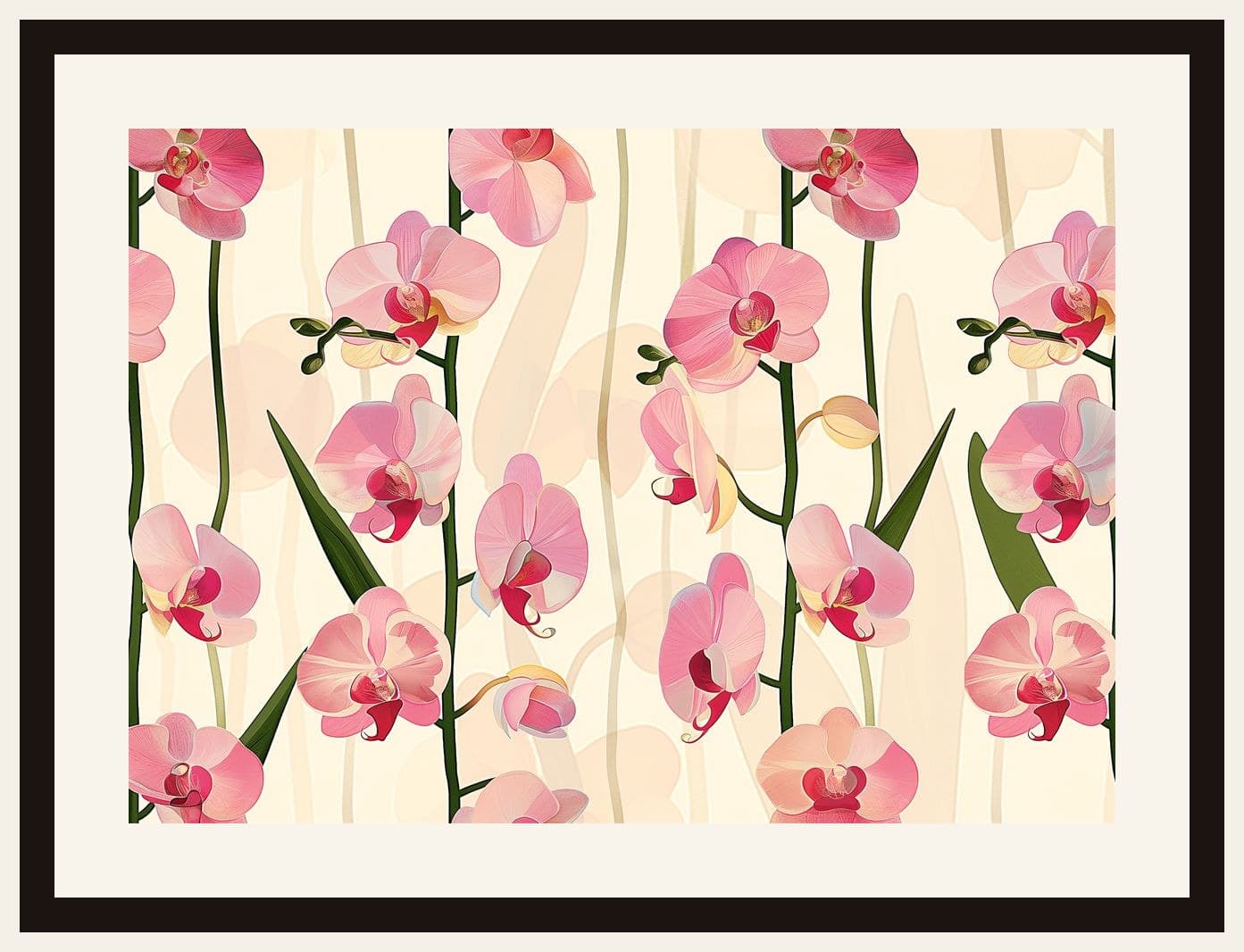 Pink Orchid Pattern Cream Background