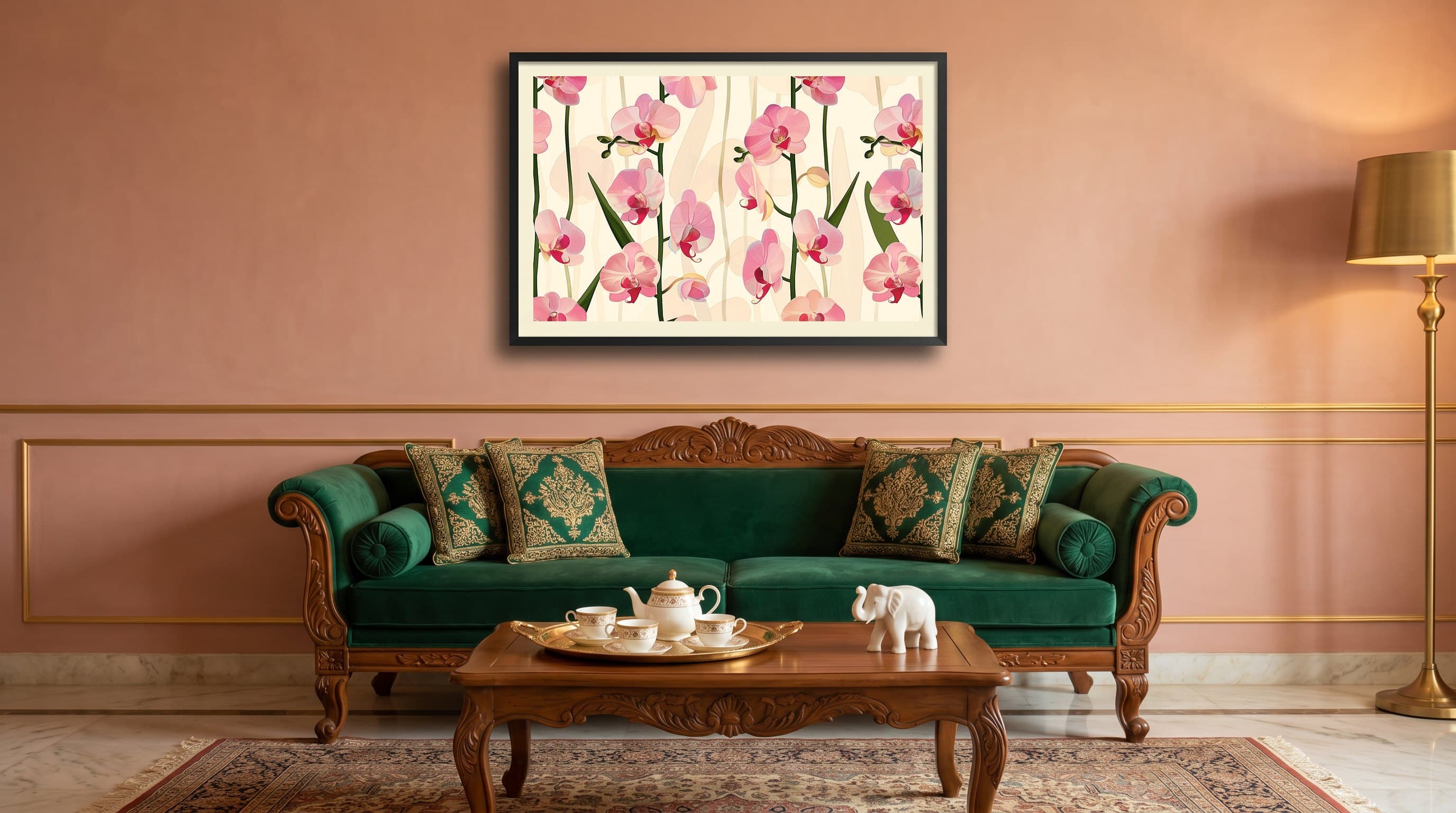 Pink Orchid Pattern Cream Background — in situ