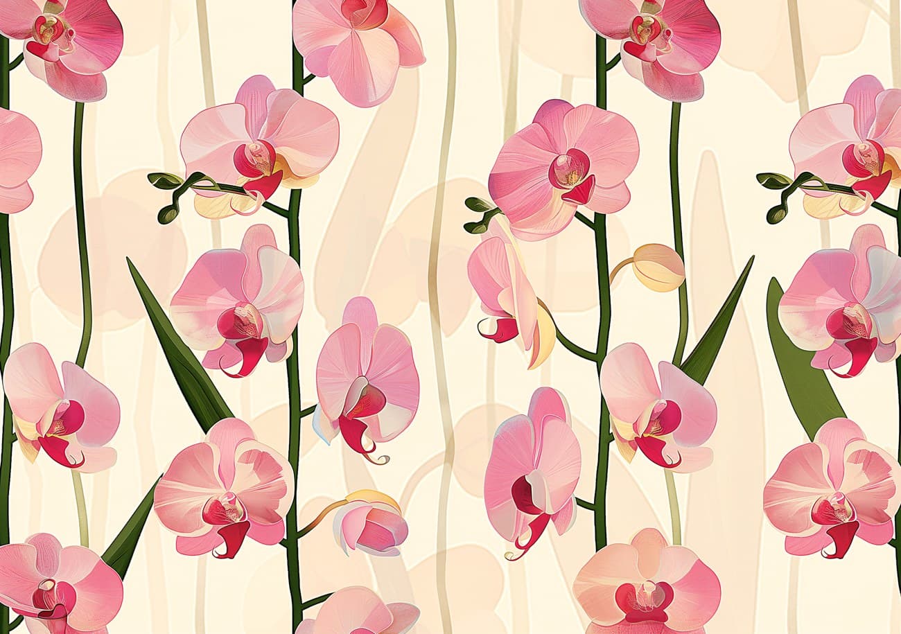 Pink Orchid Pattern Cream Background