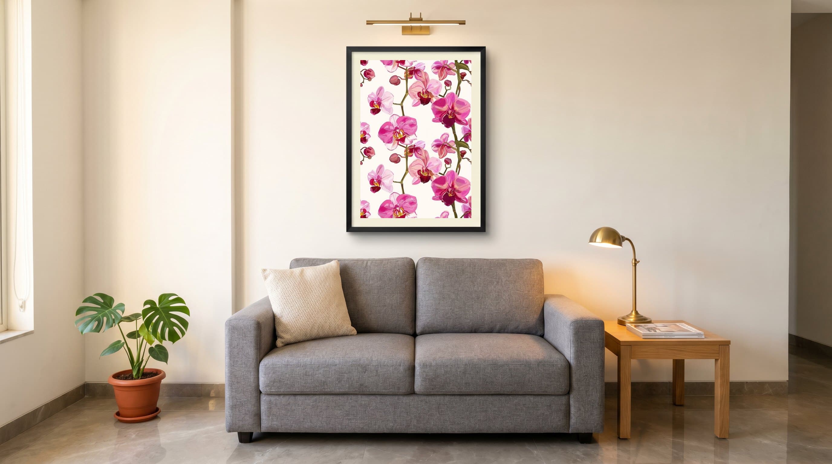 Pink Orchid Blooms Cascading Stems — in situ