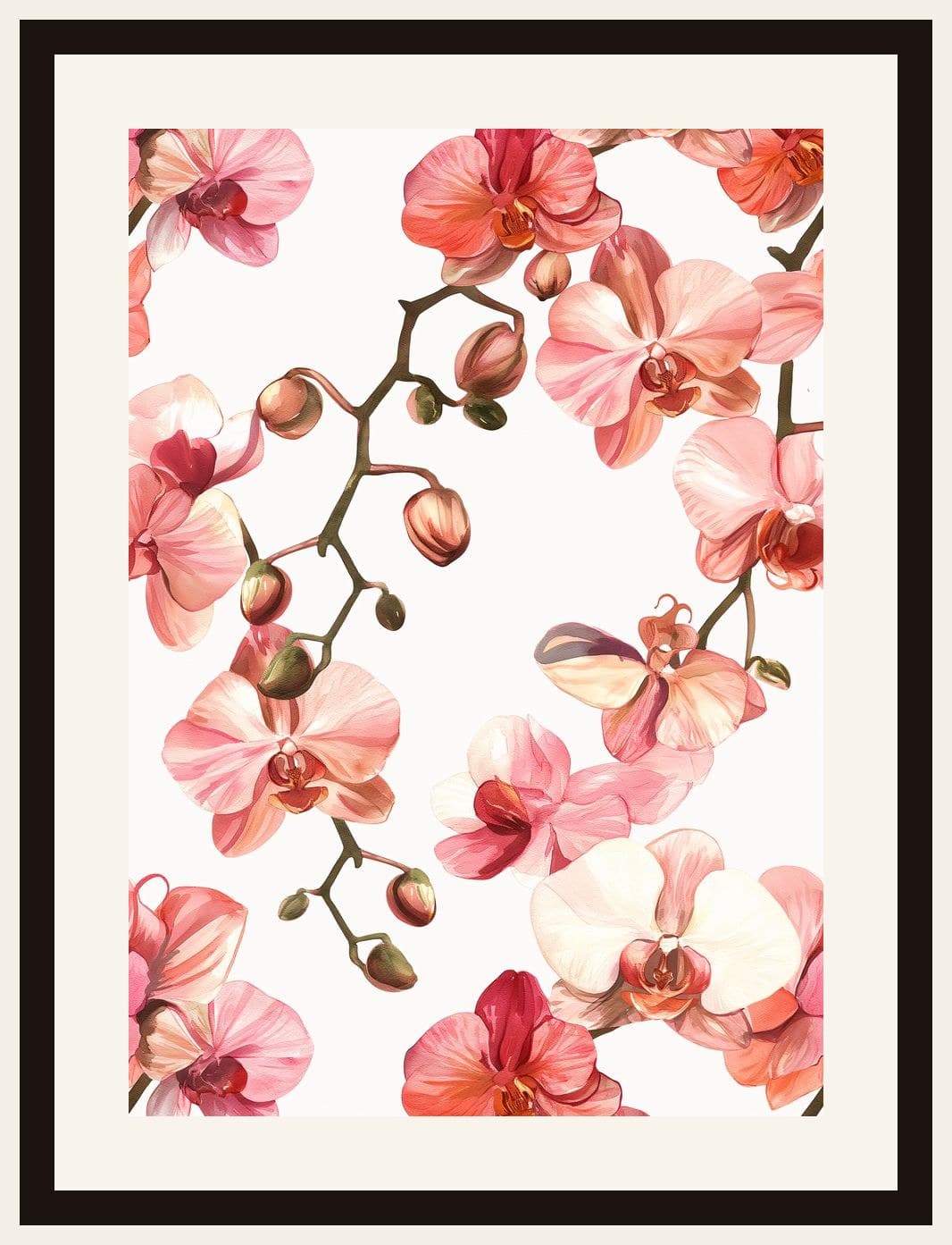 Pink Orchid Branches Blooming Pattern