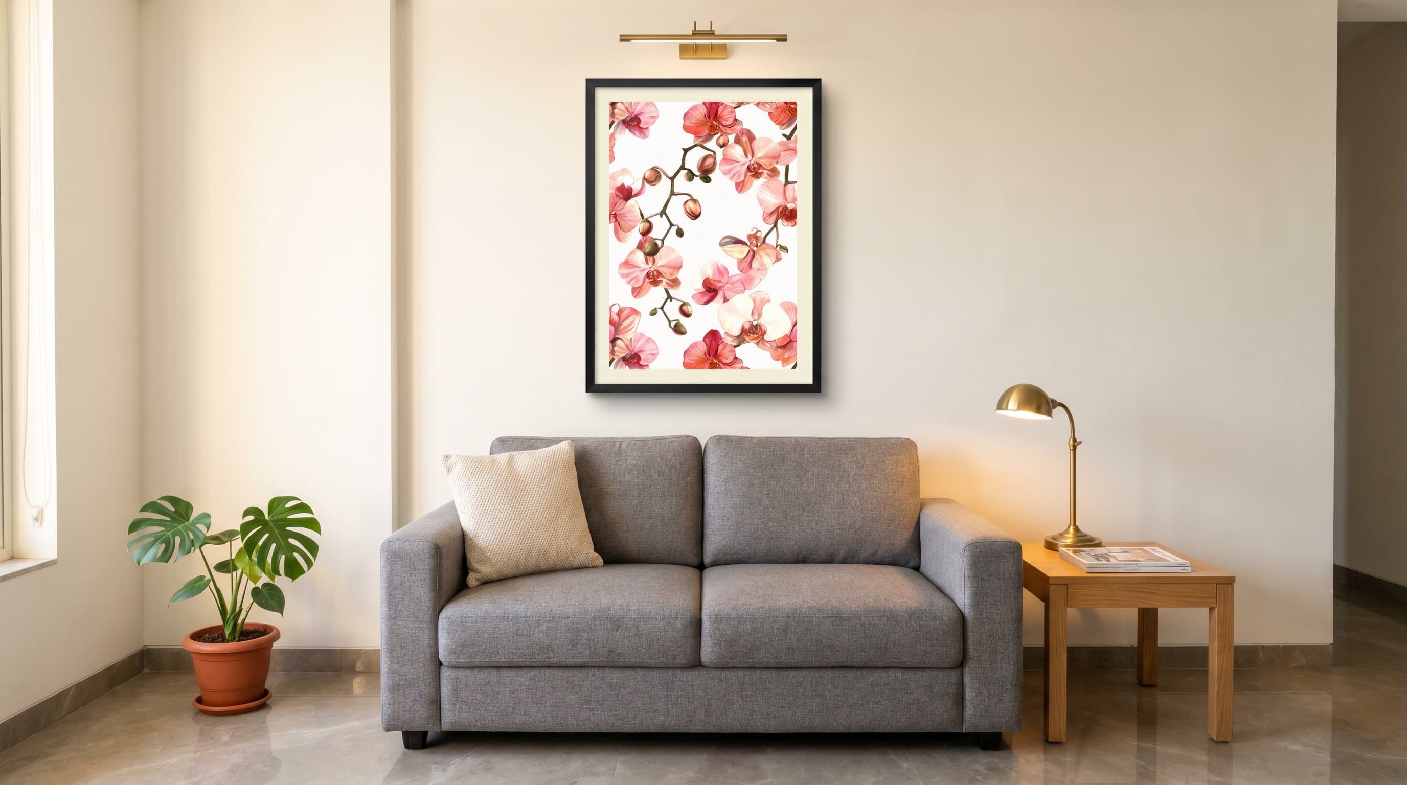 Pink Orchid Branches Blooming Pattern — in situ