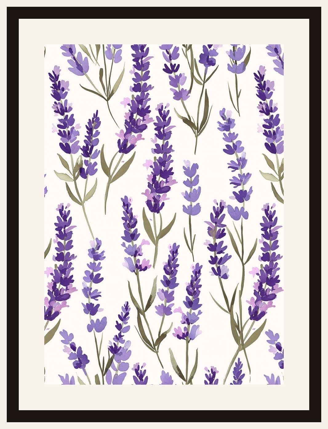 Watercolour Lavender Stems Cream Background
