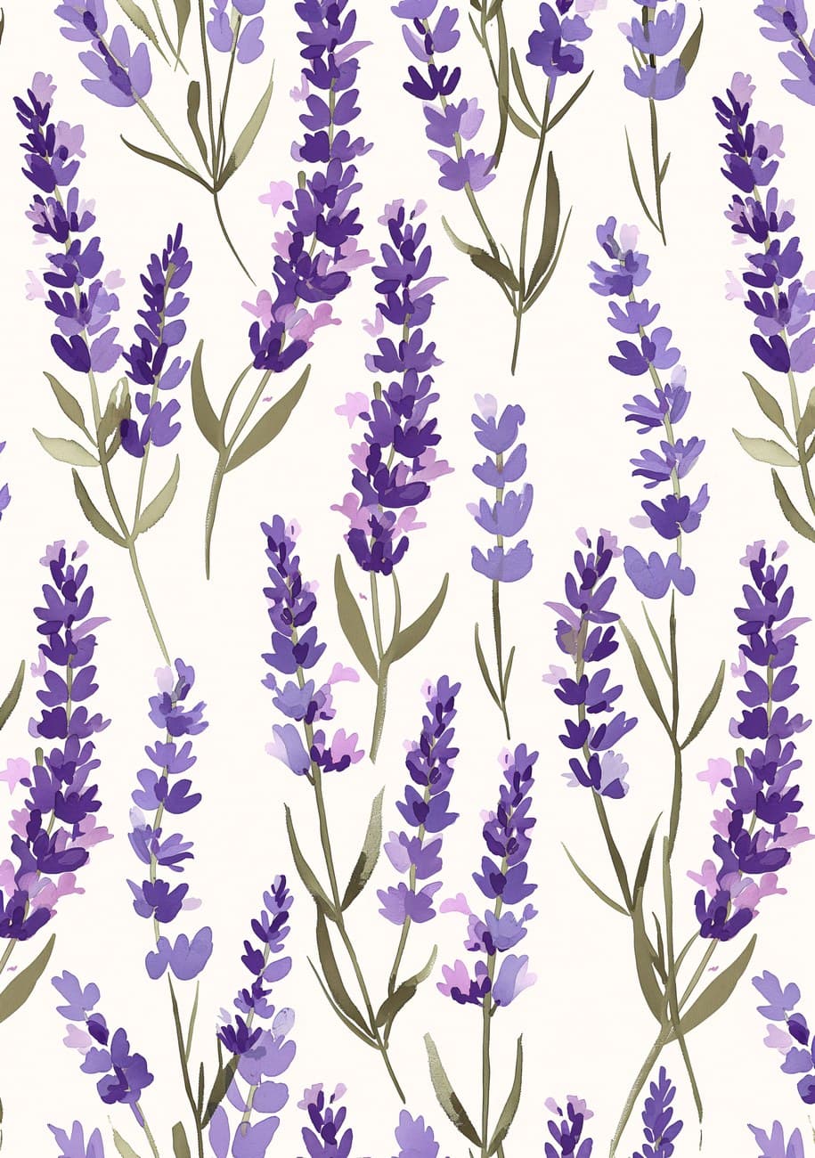 Watercolour Lavender Stems Cream Background