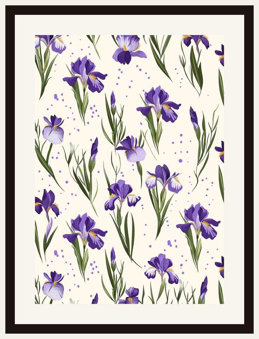 Purple Iris Flowers Scattered Cream Background