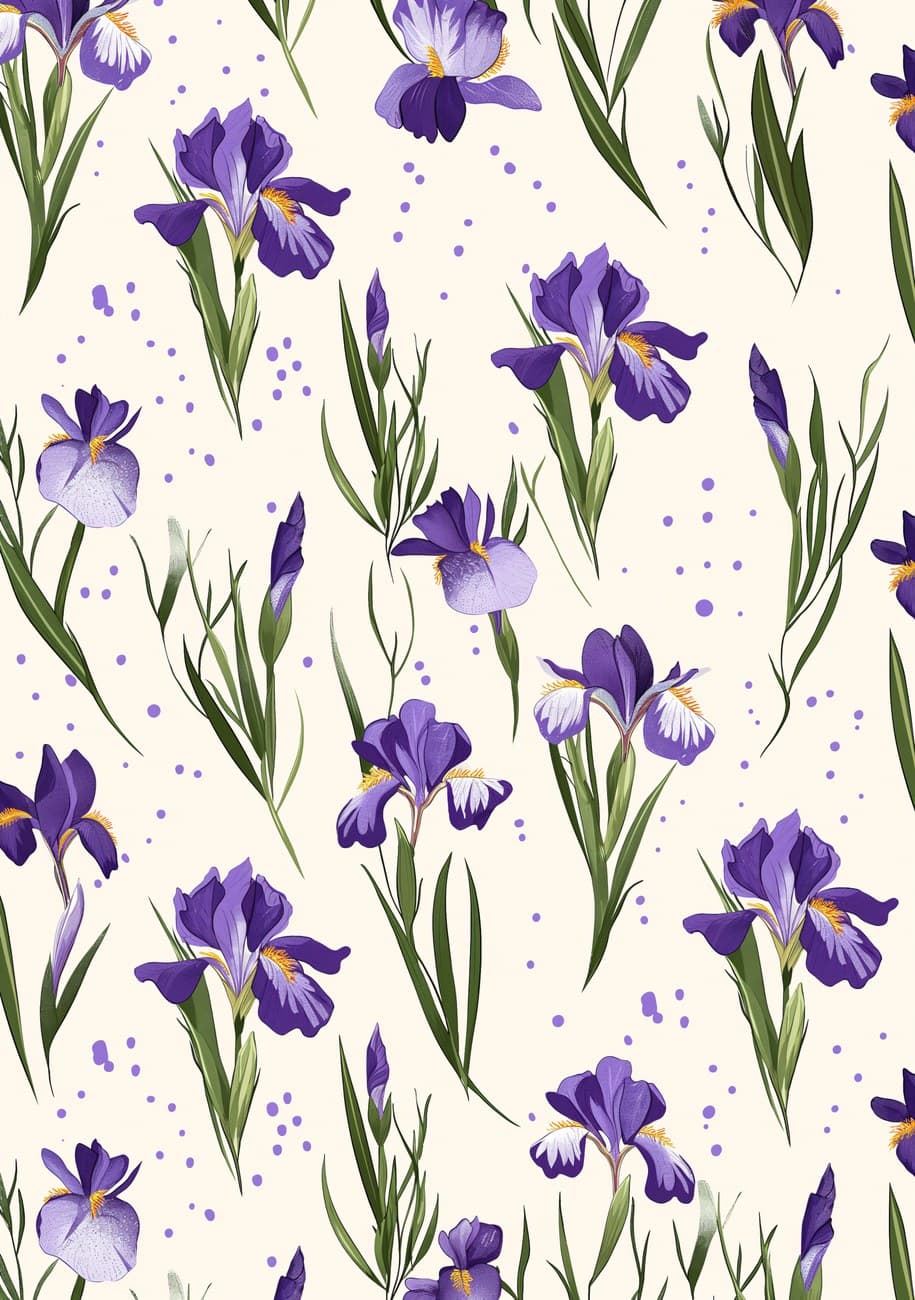 Purple Iris Flowers Scattered Cream Background
