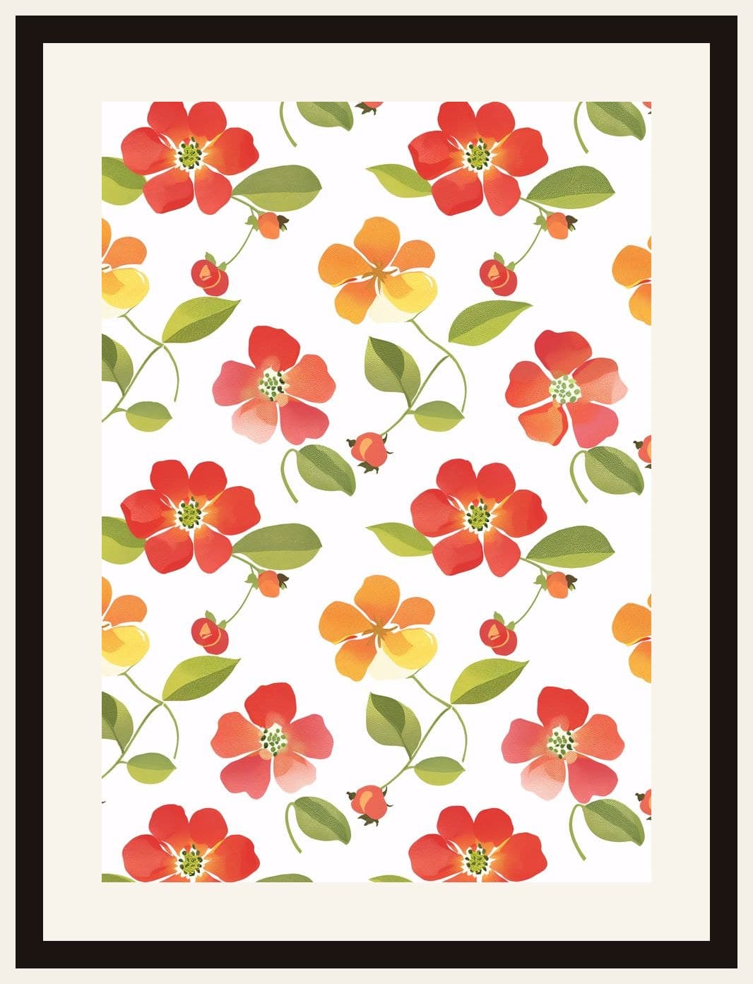 Red Orange Wild Flowers Scattered Pattern