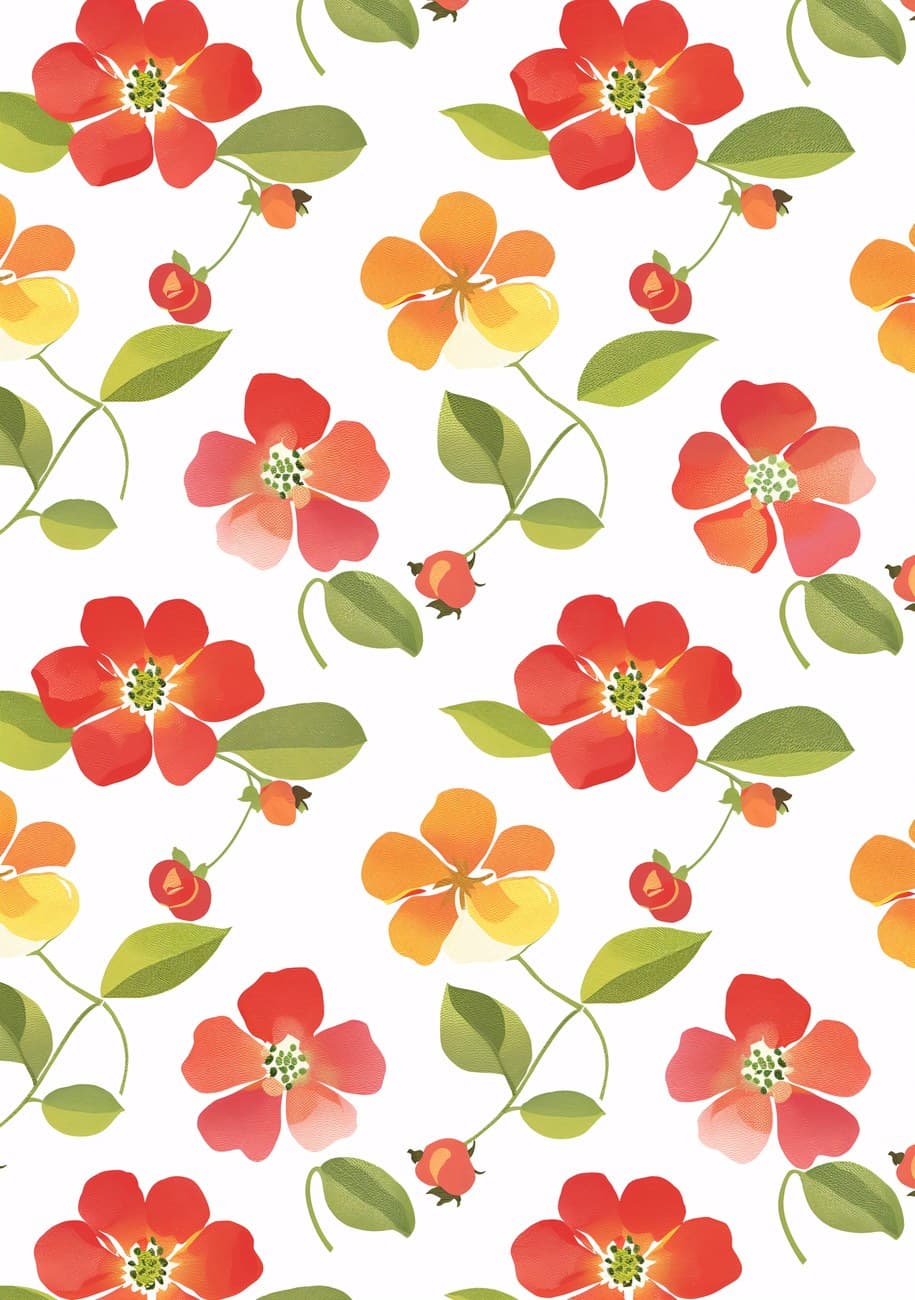 Red Orange Wild Flowers Scattered Pattern