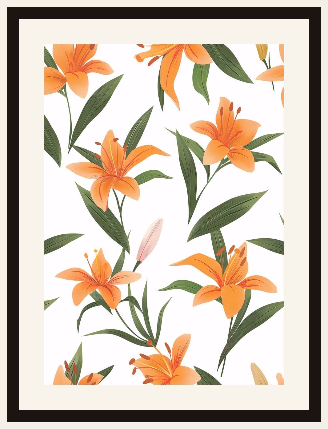 Orange Lily Floral Repeat Pattern