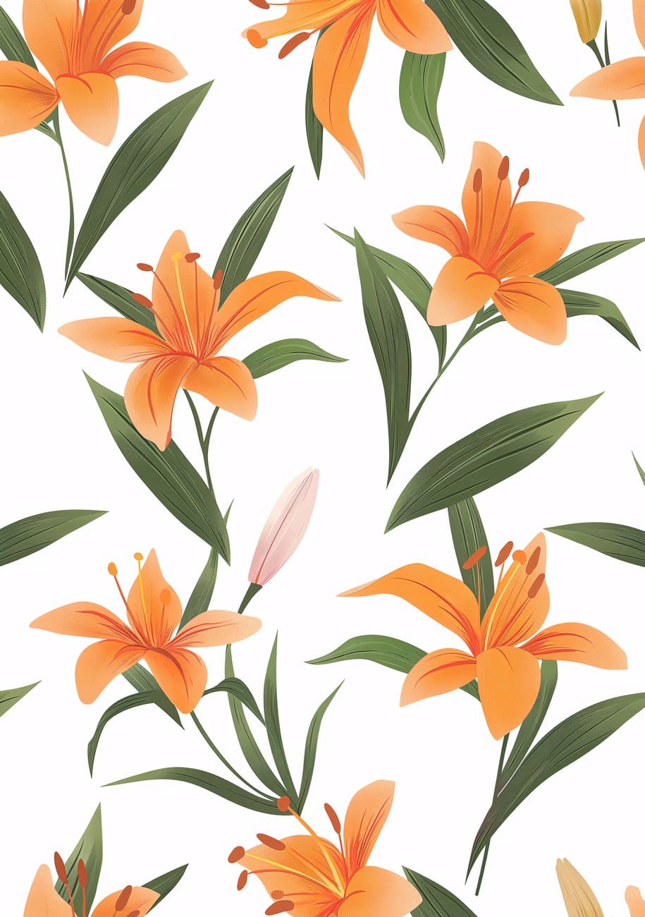 Orange Lily Floral Repeat Pattern