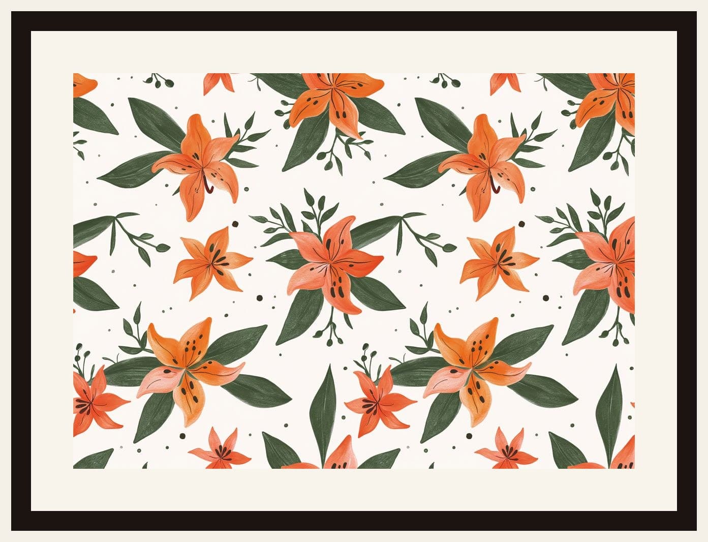 Orange Tiger Lily Floral Repeat Pattern