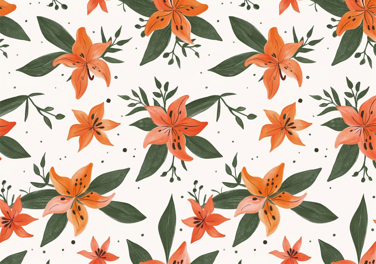 Orange Tiger Lily Floral Repeat Pattern
