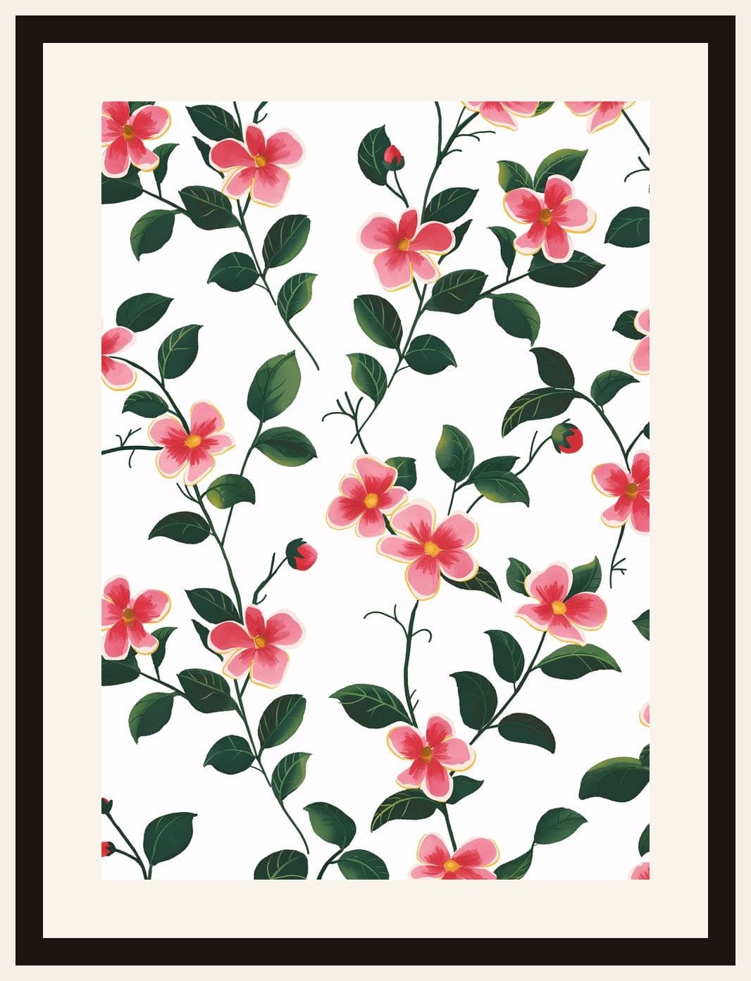 Pink Camellia Vines Repeating Pattern