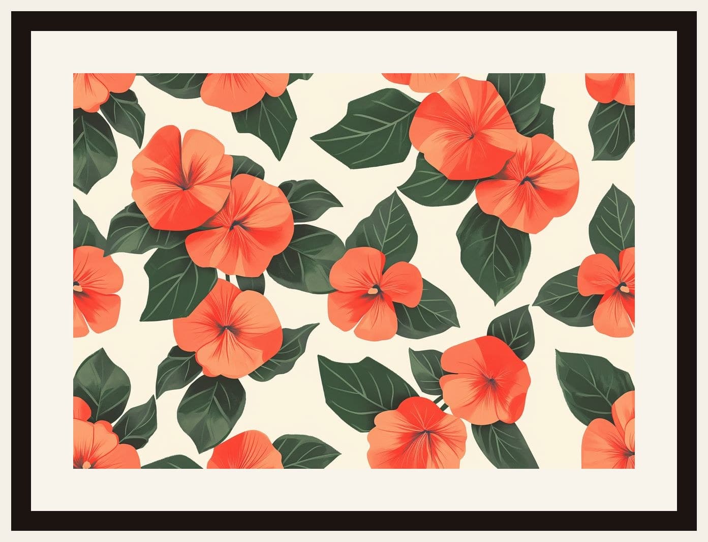 Orange Hibiscus Floral Cream Pattern