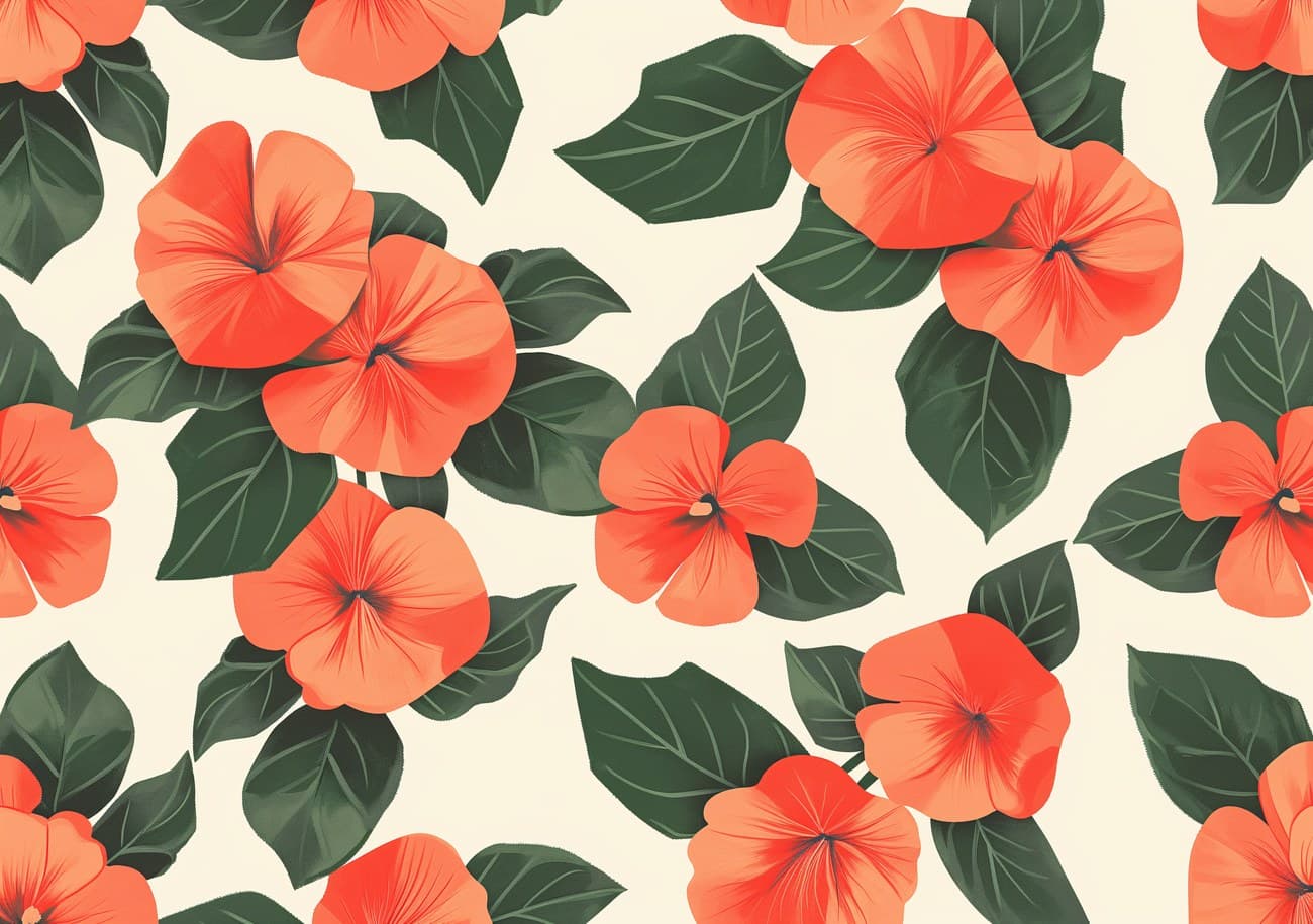 Orange Hibiscus Floral Cream Pattern